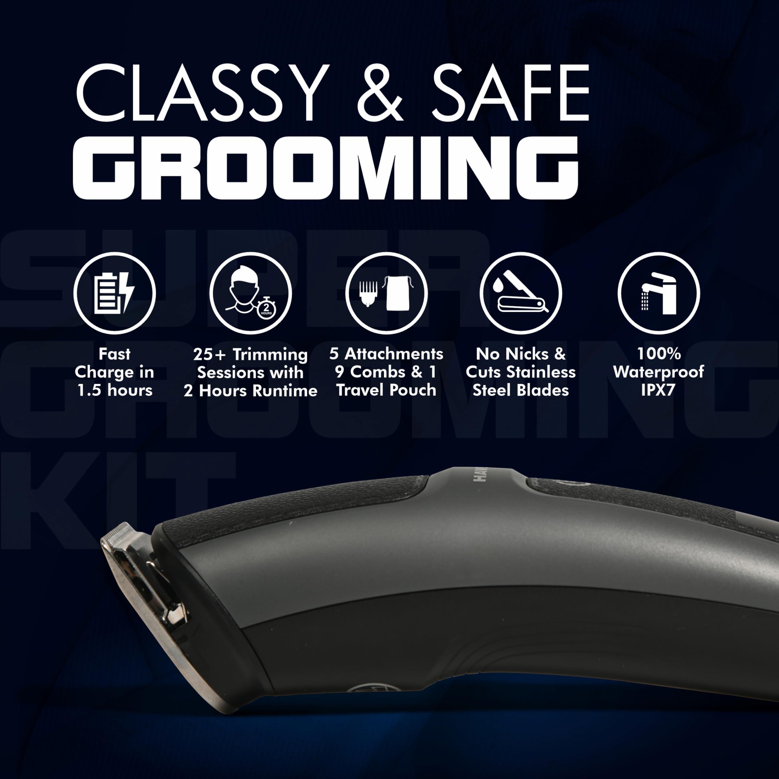 Havells Havells Super Grooming Kit Gs8714,15 In 1,Ipx7 Fully Washable,Full Body Groomer For Men,120 Min Of Run Time With Fast Charge,Corded Electric