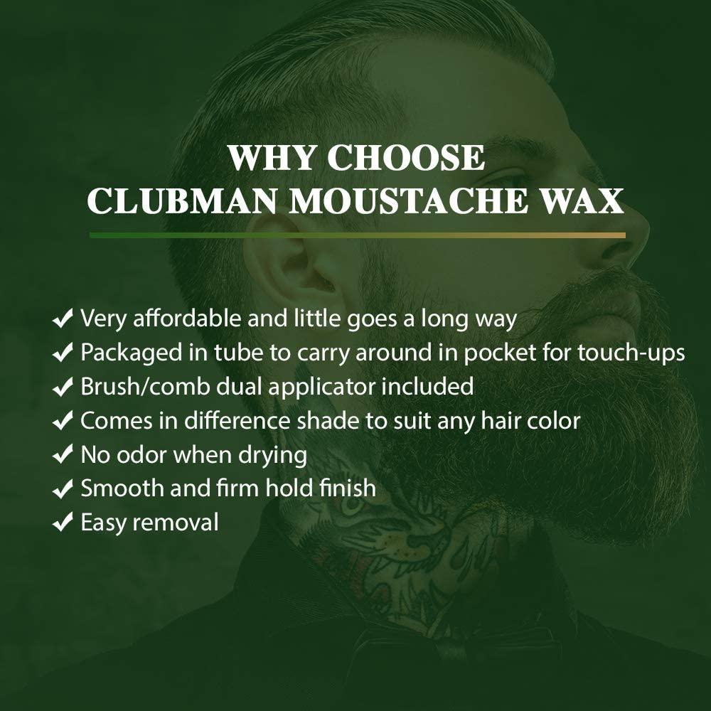 CLUBMAN Clubman Pinaud Moustache Wax with Free Brush/Comb Applicator, Brown, 0.5-Ounce (Pack of 3)