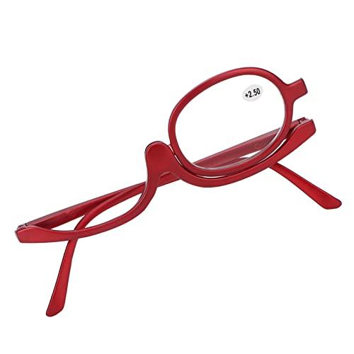 Zunate Zunate Makeup Glasses Single Lens, Rotatable Flip Down Lens Make up Eyeglasses, Readers Magnifier Eyeglasses for Women, Red(+2.50)