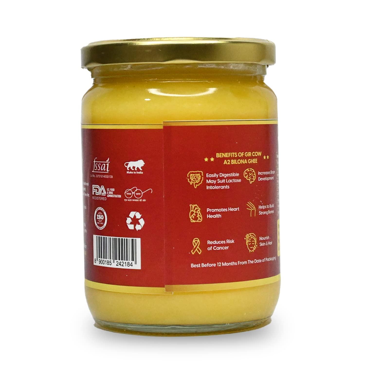 YOGRATNAYOGI YOGRATNAYOGI Organic A2 Gir Cow Ghee, Pure Bilona Method Ghee, Hand Churned Grassfed Traditional Method Immunity Booster Natural and Healthy Lab Certified (500ml)