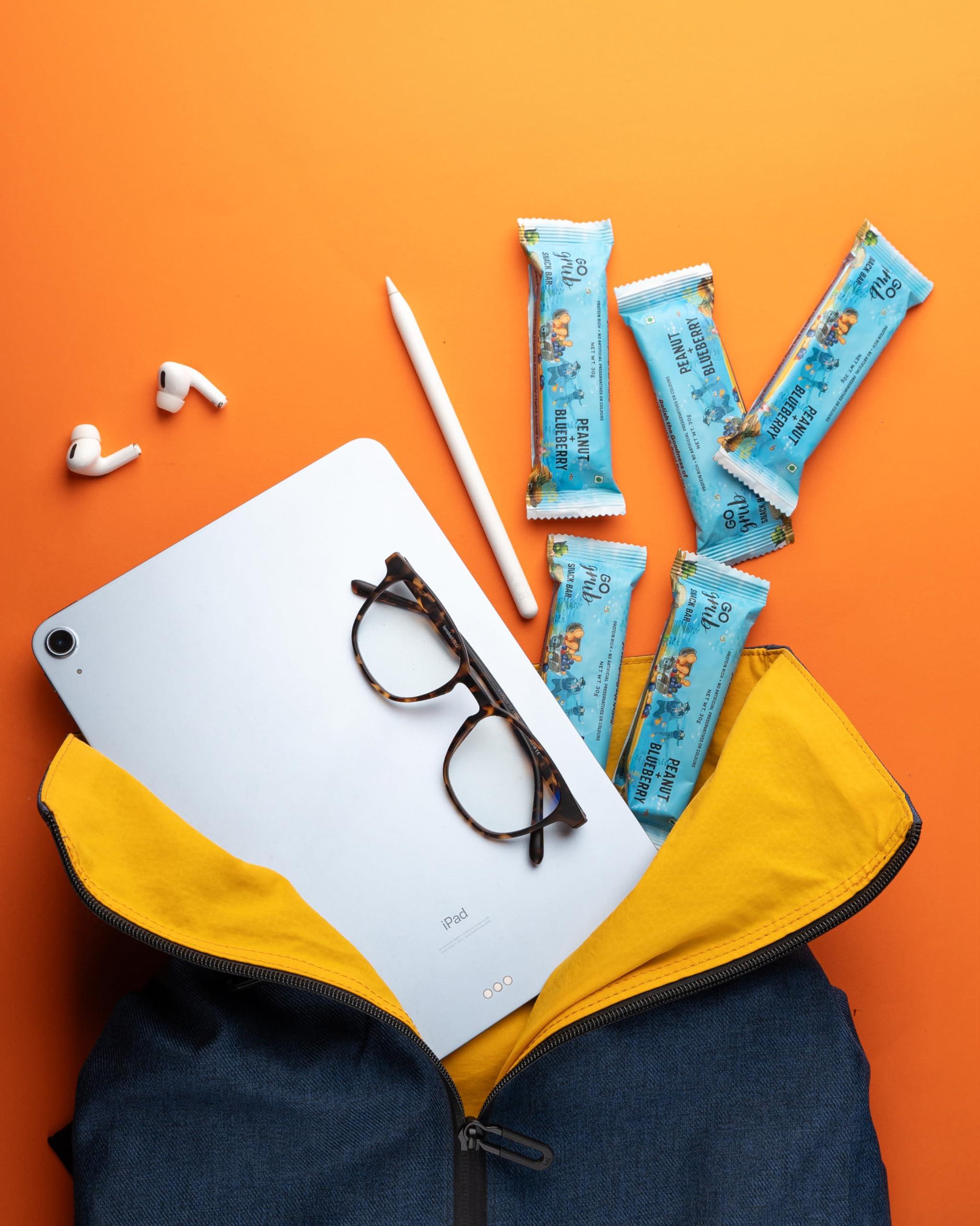 Go Grub Go Grub - Peanut Blueberry Snack Bar | Crunchy Energy Bars with Whole Nuts, Real Dried Berries | No Preservatives | 100% Vegetarian | Healthy Breakfast, Evening & Midnight Snack | Pack of 10