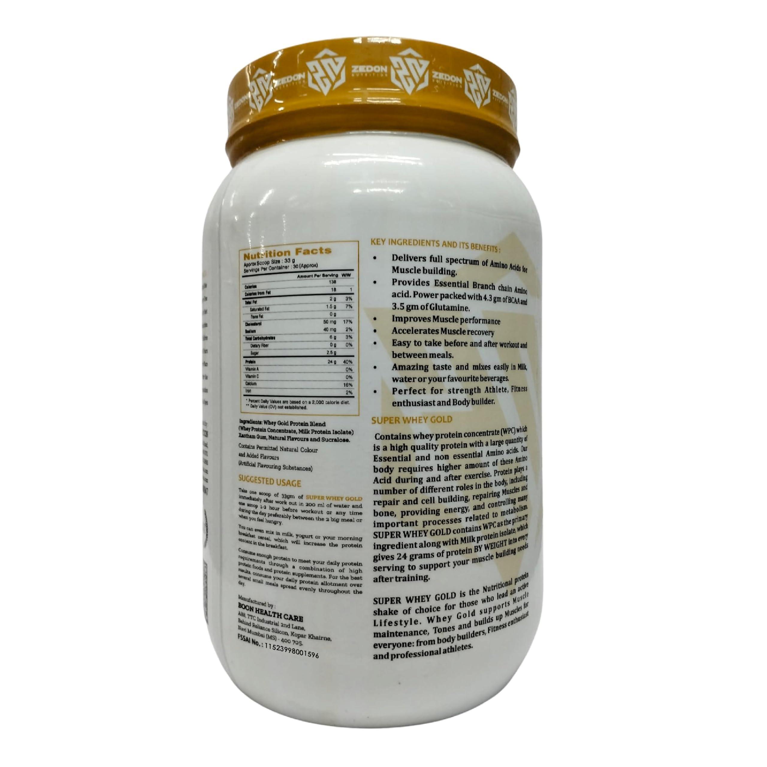 Zedon Nutrition Zedon Nutrition Super Whey Gold 100% Whey Isolate Protein Source | 24g Protein | Muscle Recovery for Men & Women | Vegetarian (Coffee, 1 KG)