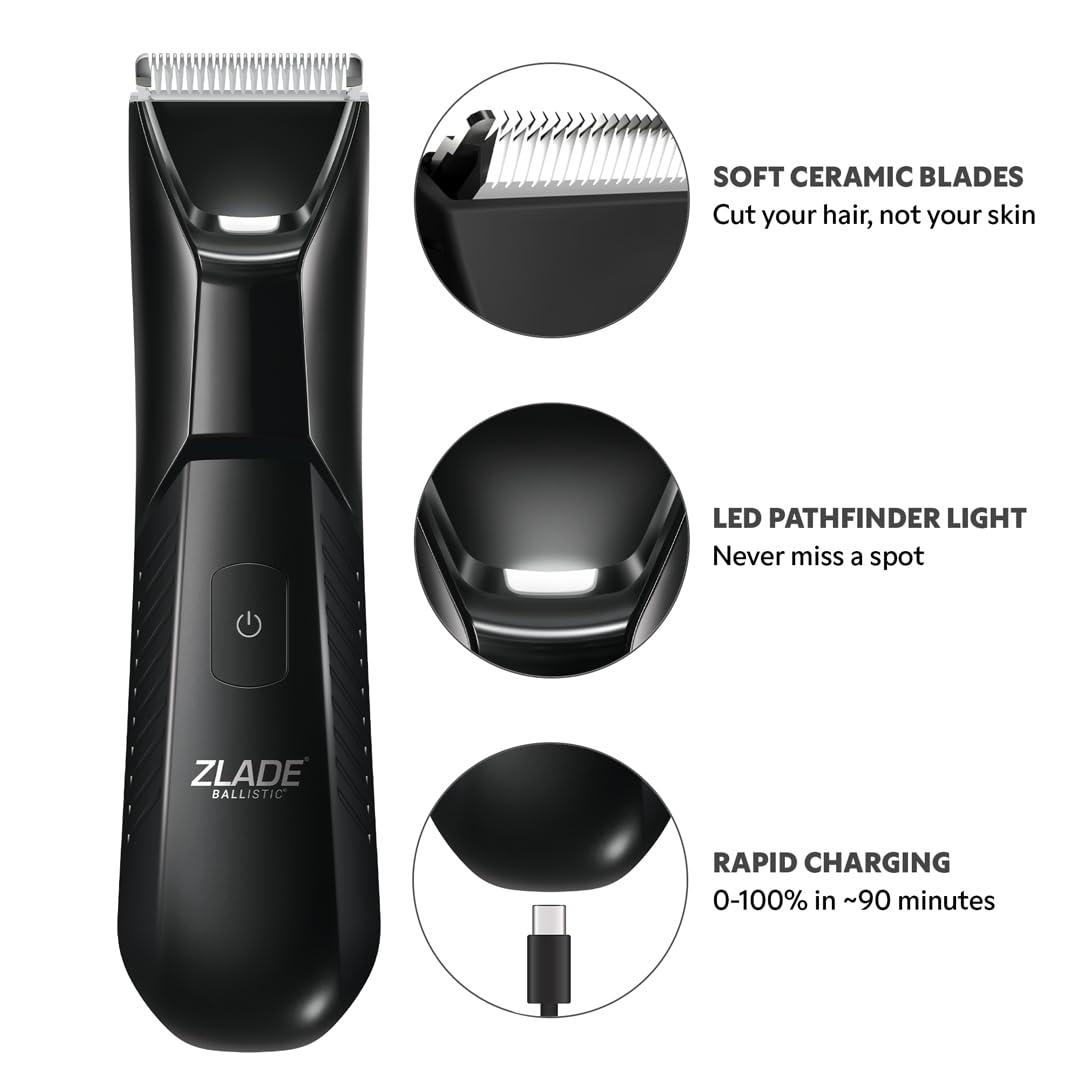 ZLADE Zlade Ballistic LITE PLUS Body Trimmer Men Manscaping, Private Part Shaving, Beard, Pubic Hair Groomer, Waterproof, Rechargeable, Fast Charging, Travel Lock- Color Black