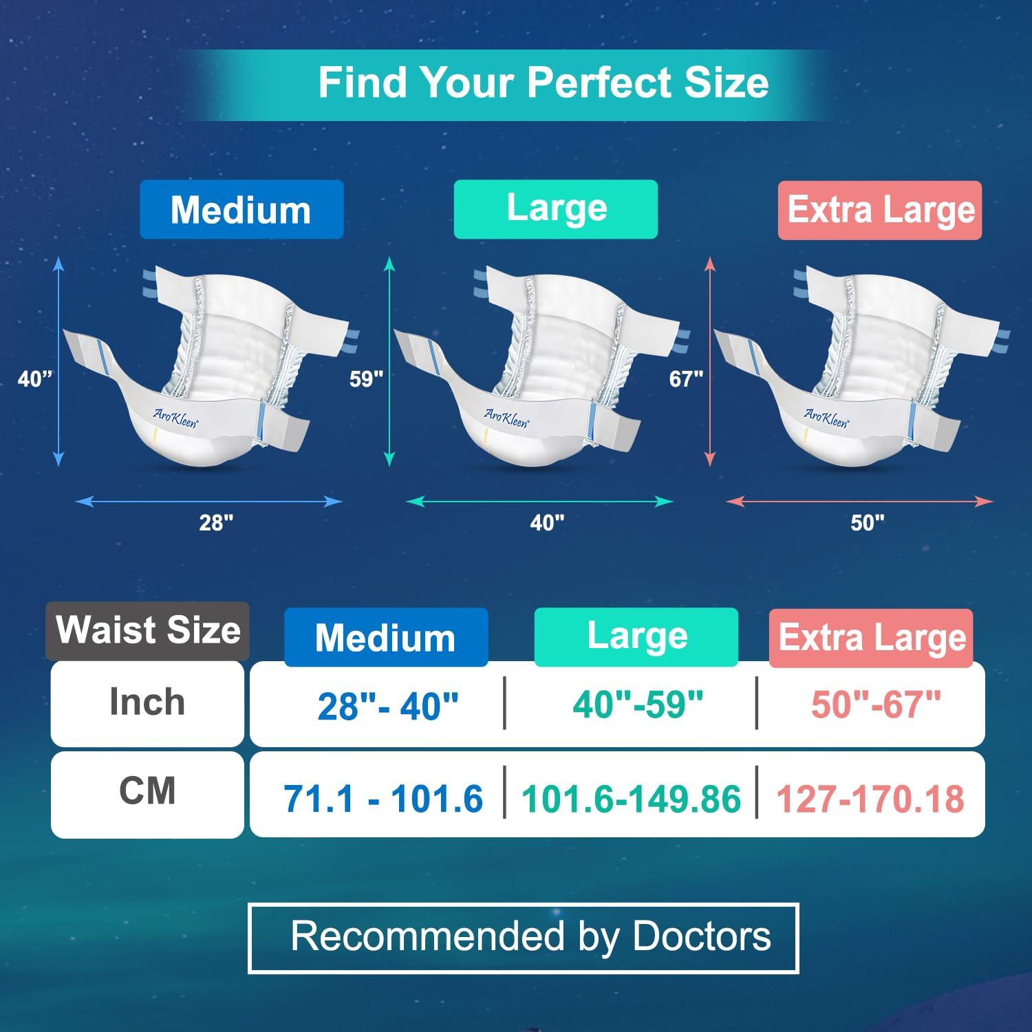 Aro Kleen Aro Kleen 2X Overnight 30 Count Adult Diapers Tape Style|Extra Large(Xl)|Waist Size 127-170 Cm(50"- 67")|16 Hr Absorption Protection|Unisex|Leak Proof|Wetness Indicator- Pack Of 3