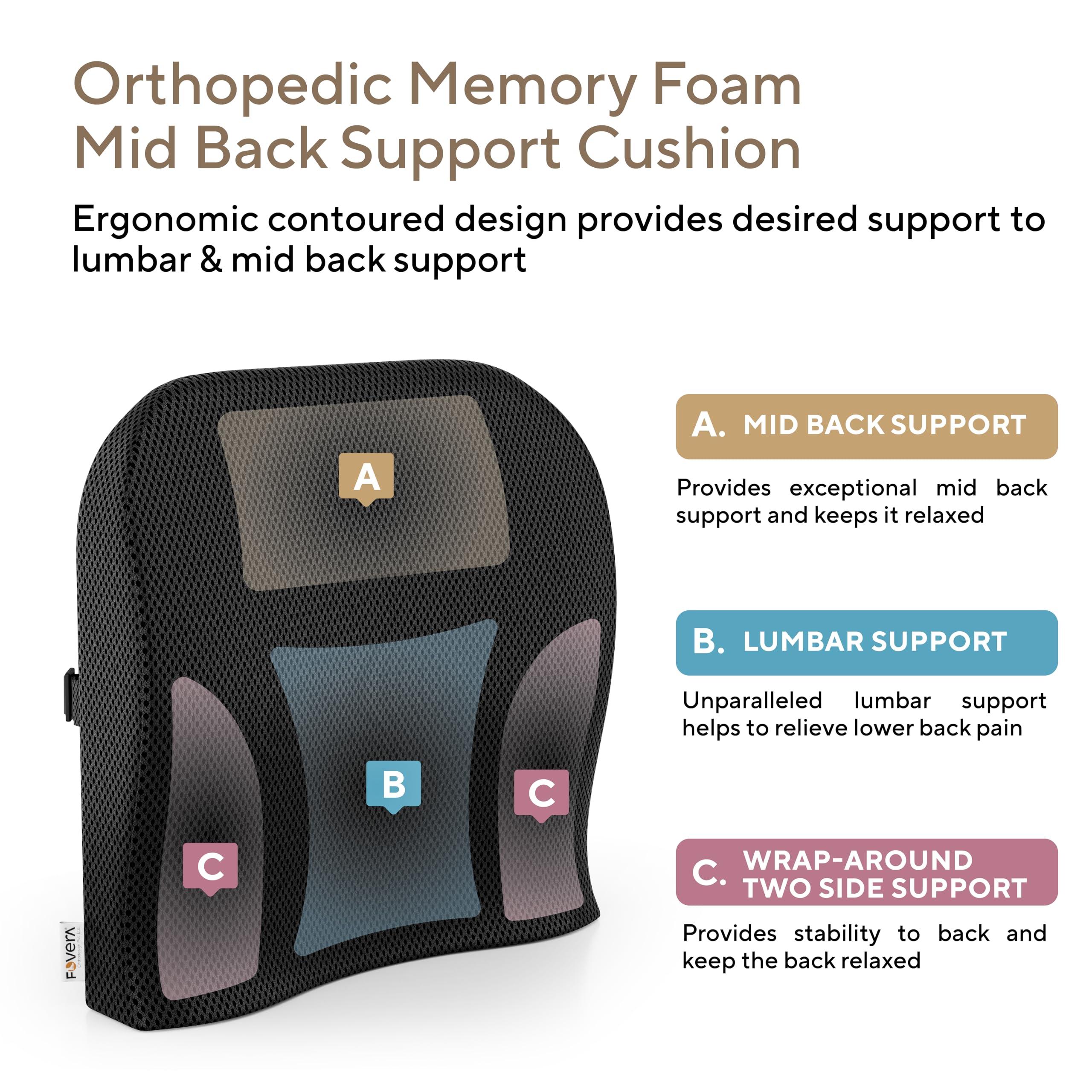 FOVERA FOVERA Back Support for Chair, Orthopedic Lumbar Support Memory Foam Mid Backrest Cushion - Designed for Back Pain Relief - Back Rest Pillow for Comfortable Sitting (Mesh Black)