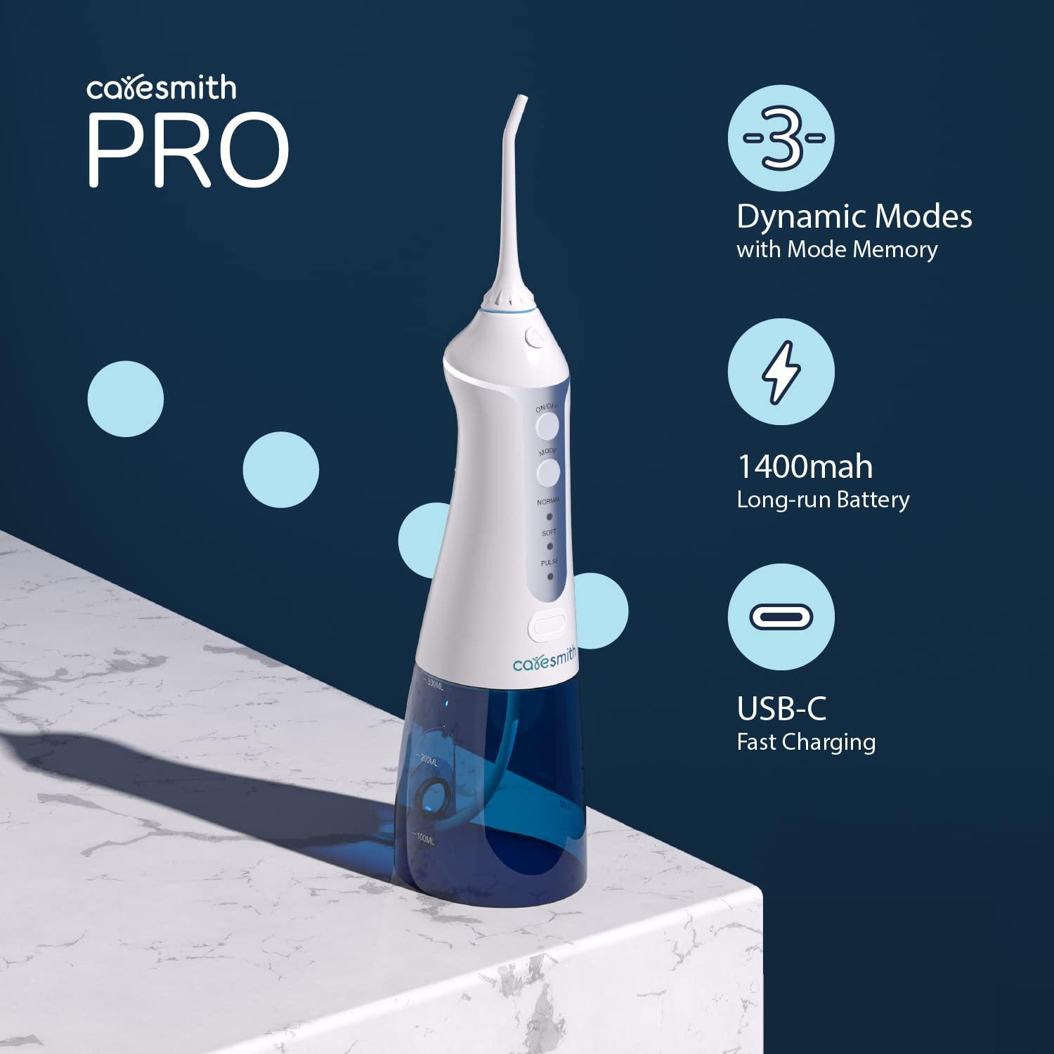CARESMITH Caresmith Professional Cordless Dental Flosser | 300 ml Large Detachable Water Tank | 3 Modes | IPX7 Waterproof | Oral Flosser