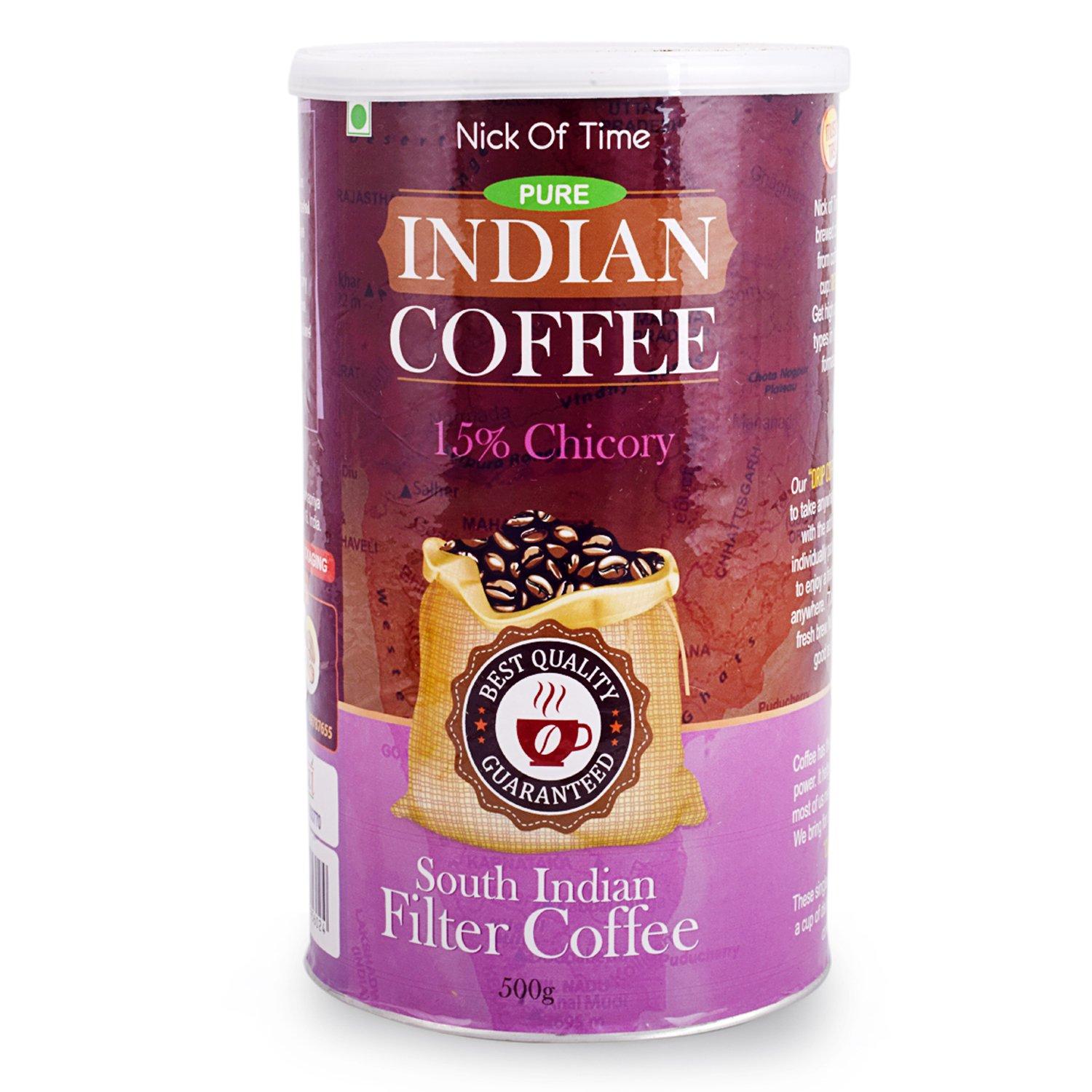 NICK OF TIME Nick of Time Traditional South Indian Chicory Filter Coffee Powder (85:15 Coffee Chicory Ratio) 100% Arabica AA Grade Dark Roast | Balanced Flavor & Aroma (500g|17.63 oz)
