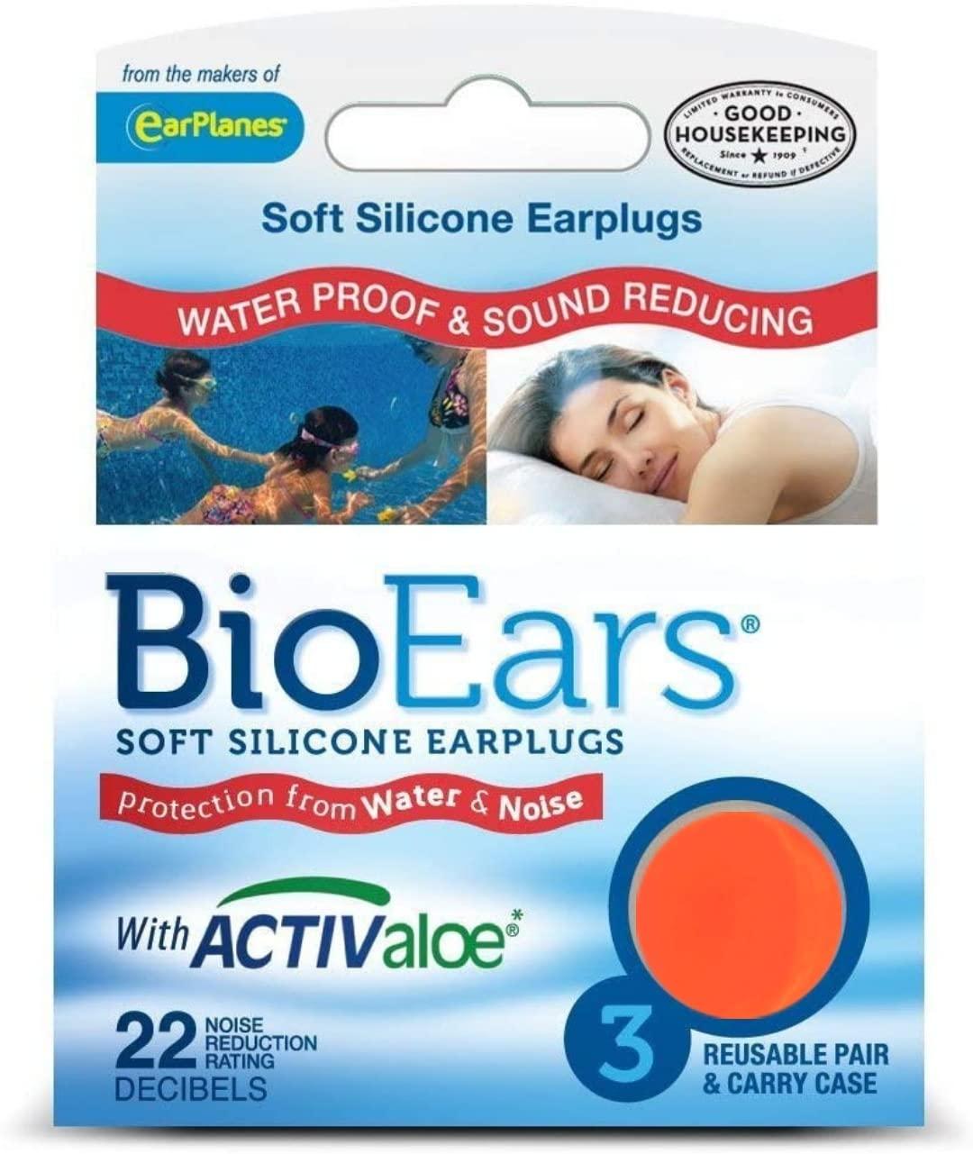 Generic James BioEars 3 Pair Soft Silicone Ear Plugs for sleep study Loud noise Meditation Sound Reducing swim water proof Ear Plugs Carry Case with Active Aloe (Orange)