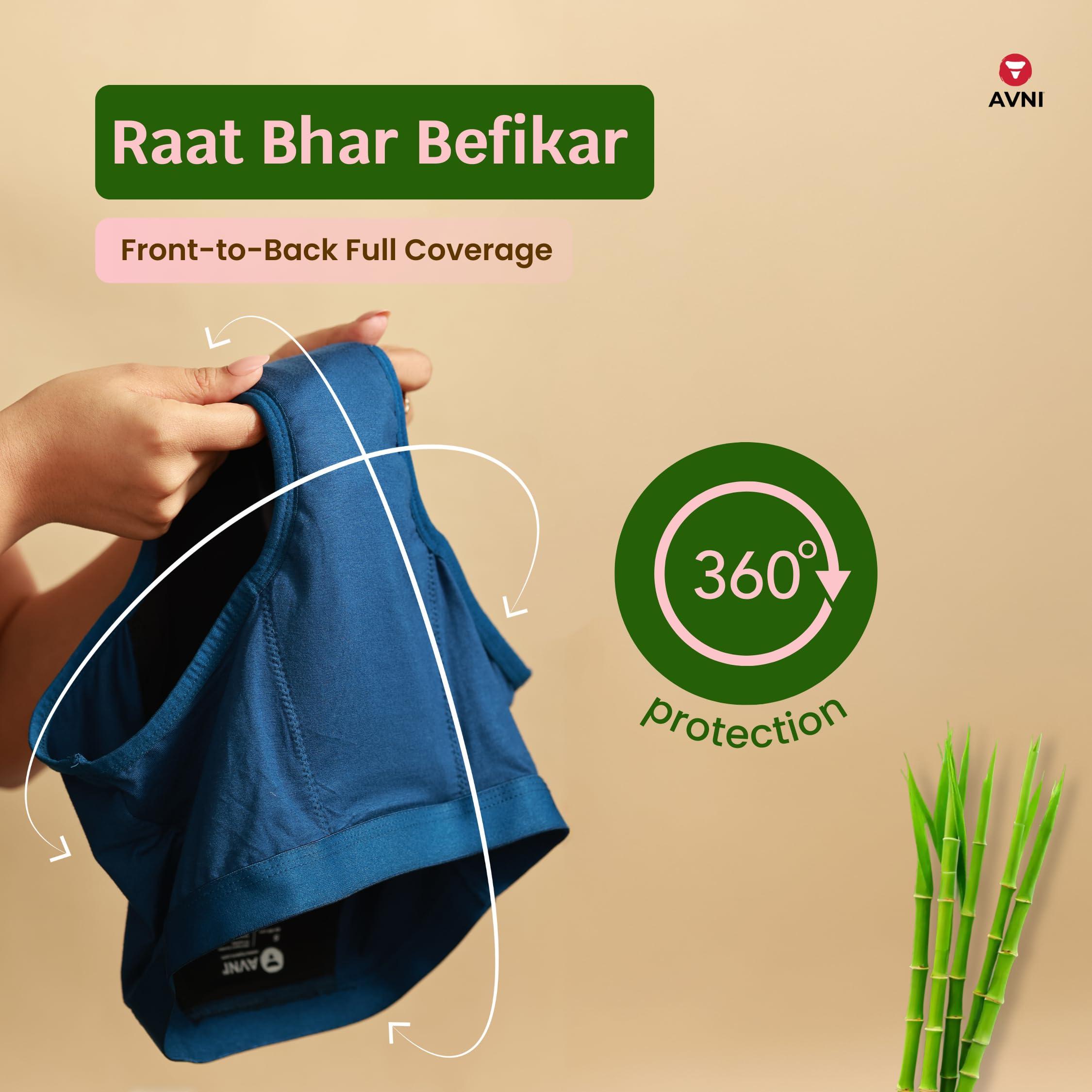 Avni Avni - Washable Period Panty | 2XL Panty + 200ml Liquid Detergent | Breathable Bamboo Fabric | Medium to Heavy Flow | Protection up to 10 hrs | High Waist for Women | Reusable for 2 yrs