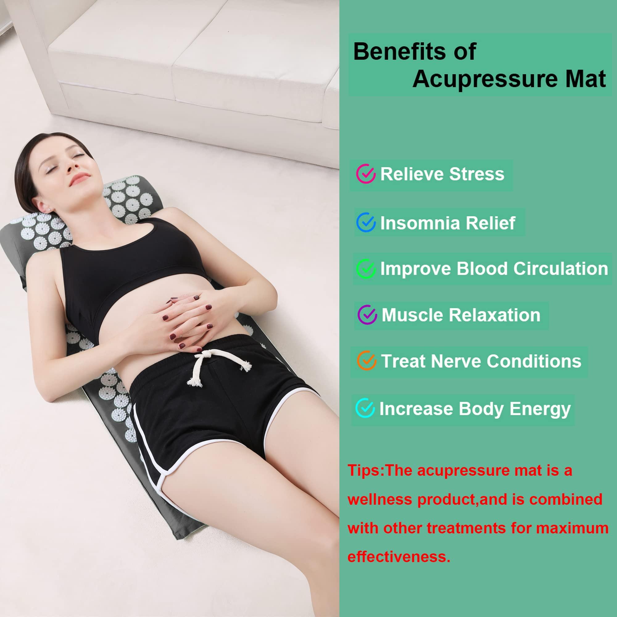 XiaoMaGe XiaoMaGe Yoga Acupressure Mat And Pillow Set With Bag-Extra Long 29.1 X 16.9 Inch Massage Acupuncture Mat-Naturally Relax Back,Neck And Feet Muscles-Stress And Pain Relief(Gray)