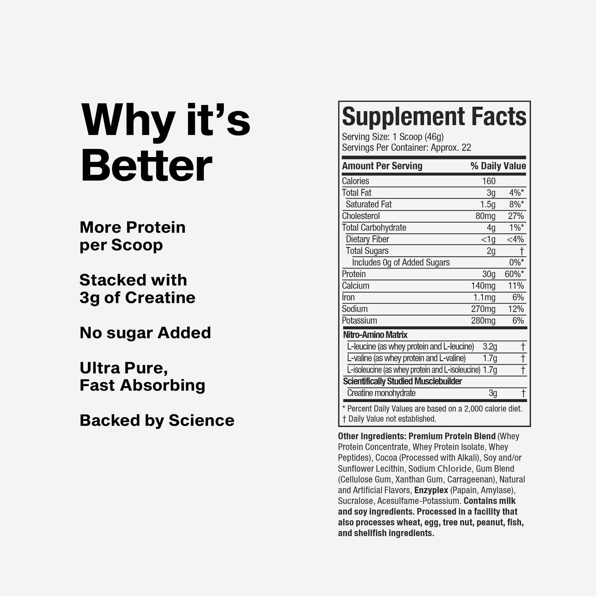 MuscleTech MuscleTech Nitro-Tech Whey Protein, 907g (2lbs), Milk Chocolate, 30g Protein, 3g creatine monohydrate, 6.7g BCAA, ultimate muscle building formula, increase strength & performance