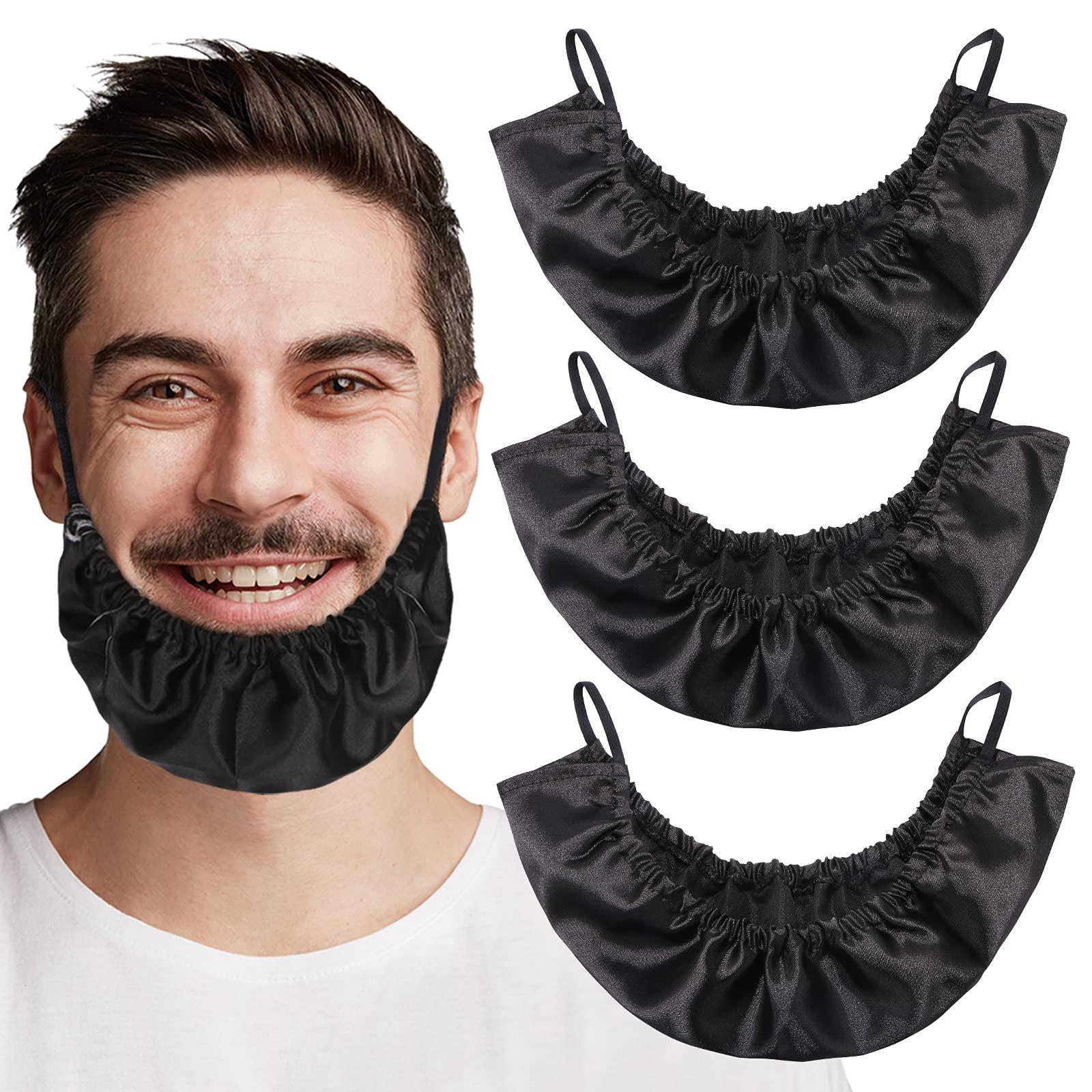 MIKIMIQI MIKIMIQI Beard Bandana, 3 Pack Men Beard Bib Black Beard Covers Soft Comfortable and Silky Satin Facial Hair Apron Guard Bonnet Rag Man Bedtime Bib Beard Cap Ear Beard Bandana