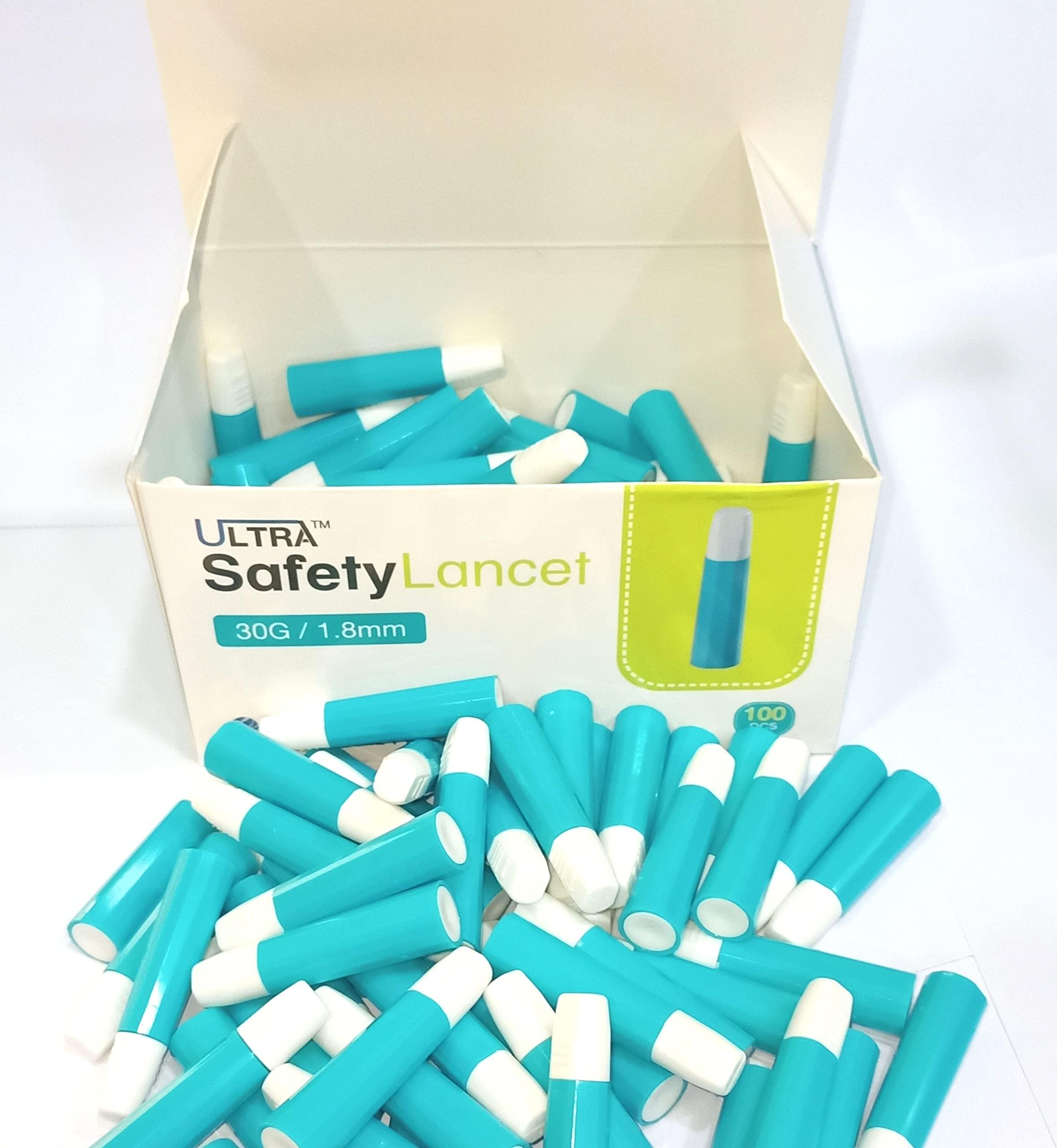 ULTRA ULTRA SD Biosensor Glucometer Safety Lancets (Pack of 100) 30G/1.8 mm - Blue