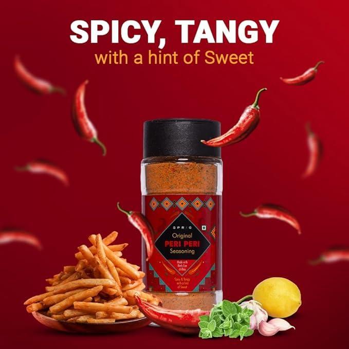 S P R I G Sprig Peri Peri Seasoning | Made with authentic Bird\'s Eye Chili, Herbs, Lime & Garlic | Fiery & Zesty| Piri Piri for French Fries, Popcorn, Chicken, | 65g