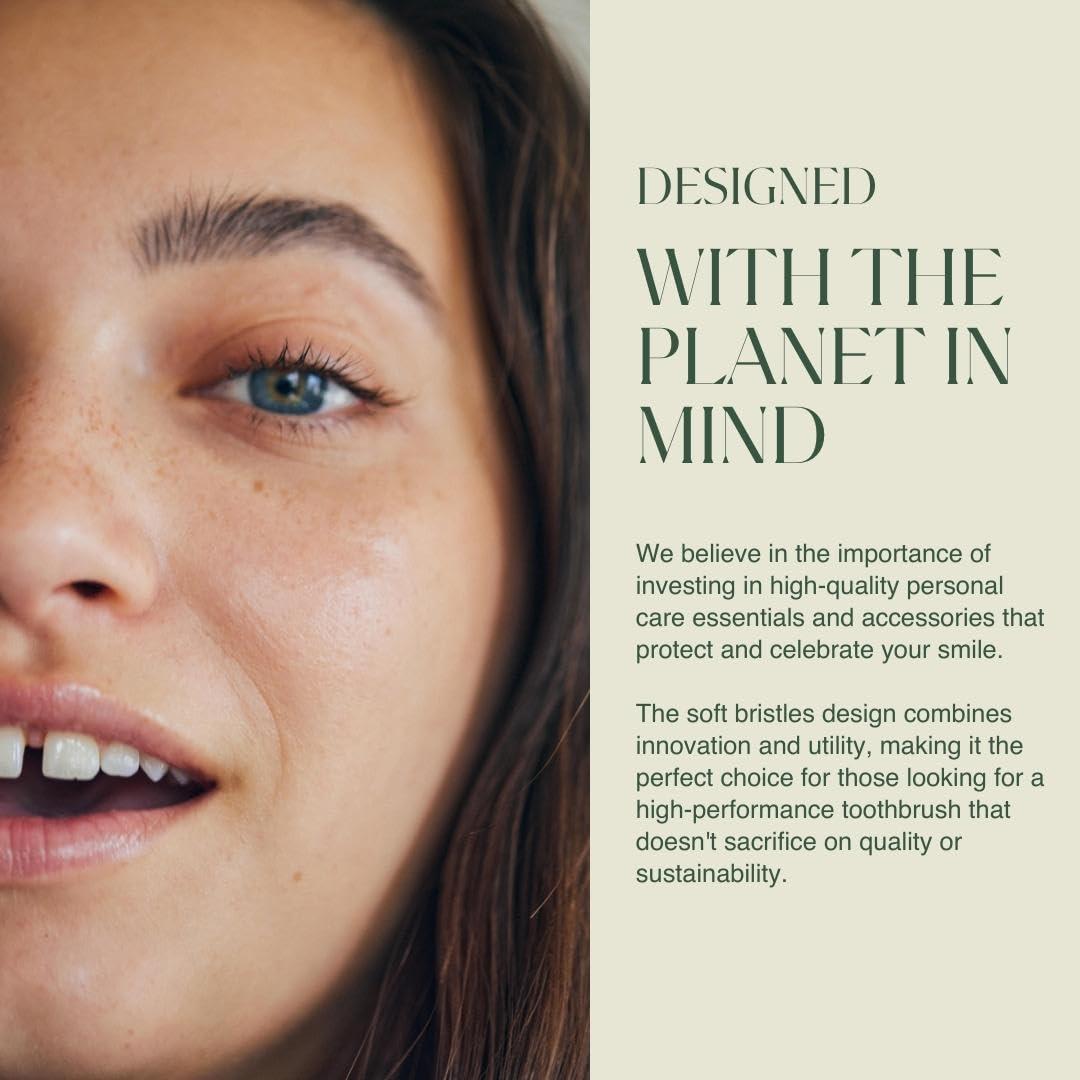 Plus Ultra PLUS ULTRA Adult Size Bamboo Toothbrush\"Hello Handsome\" with Soft, Wave-Shaped, BPA Free Nylon Bristles and Plant Based, Natural, Biodegradable Handle