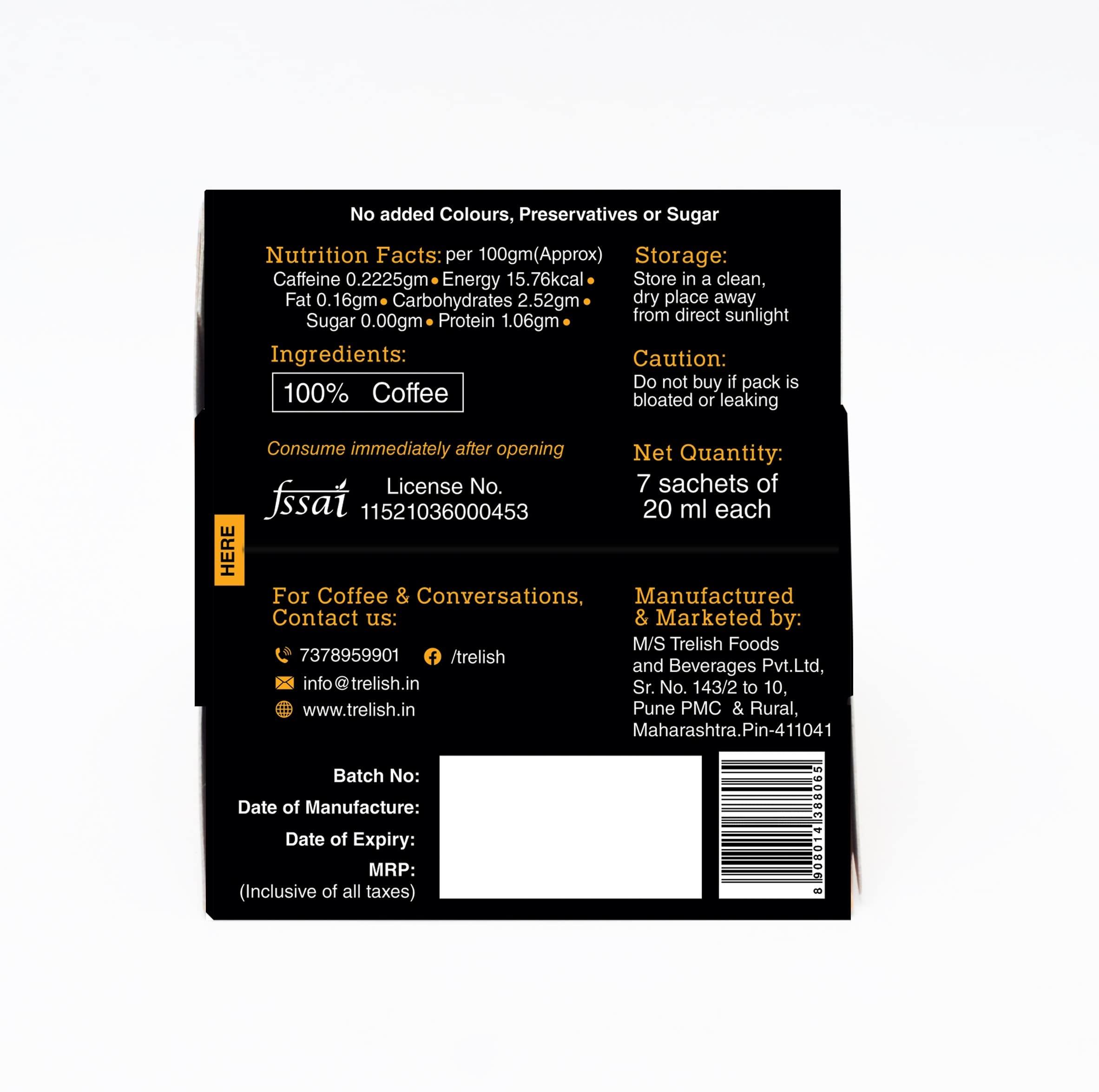 Trelish Trelish Americano Black Coffee Liquid Brew - Pack of 4 | Each Box Serves 7 Cups |Instant Coffee Liquid | Medium Rost | Just Add Milk or Water