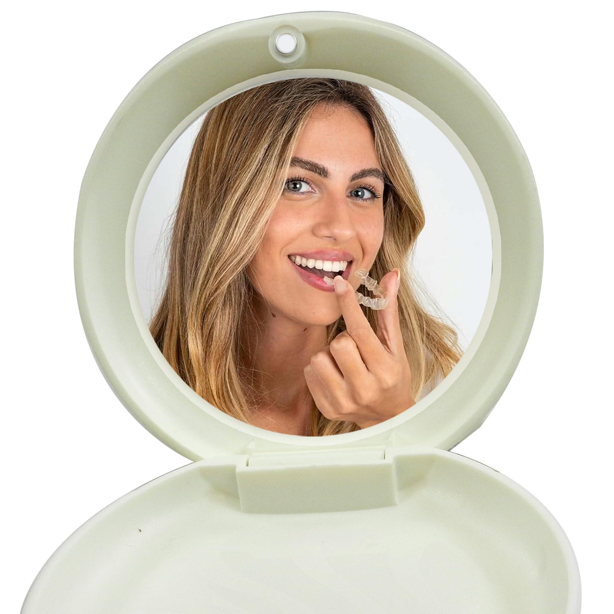 Dentosmile Dentosmile Aligner Case with Mirror - Compatible with Invisalign, Smile Direct, and Other Aligners, Retainers, and Mouth Guards in Off White Color (1)