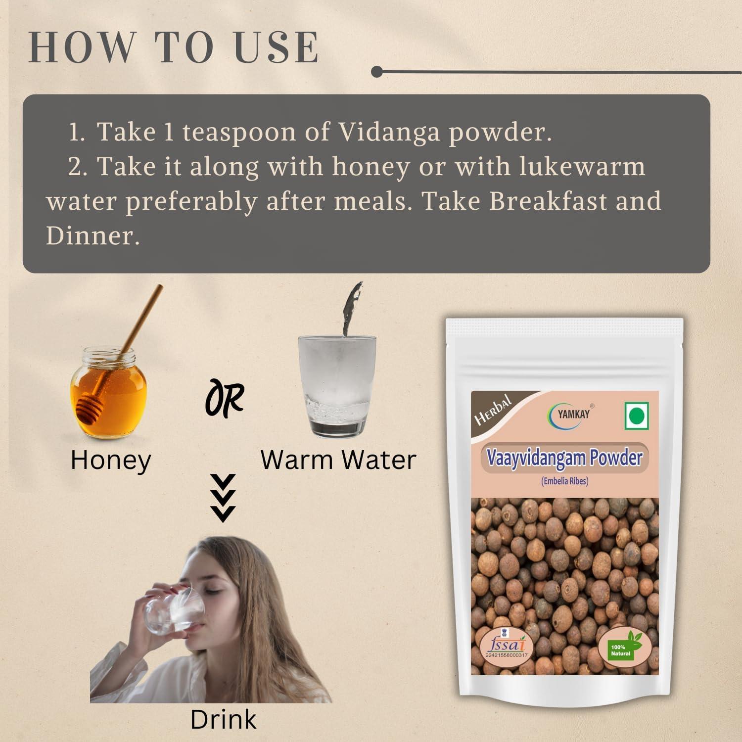 YAMKAY Yamkay Herbal Vaayvidangam | Vidanga | Vaviding Baividang | Embelica Ribes Powder | (500 GM)