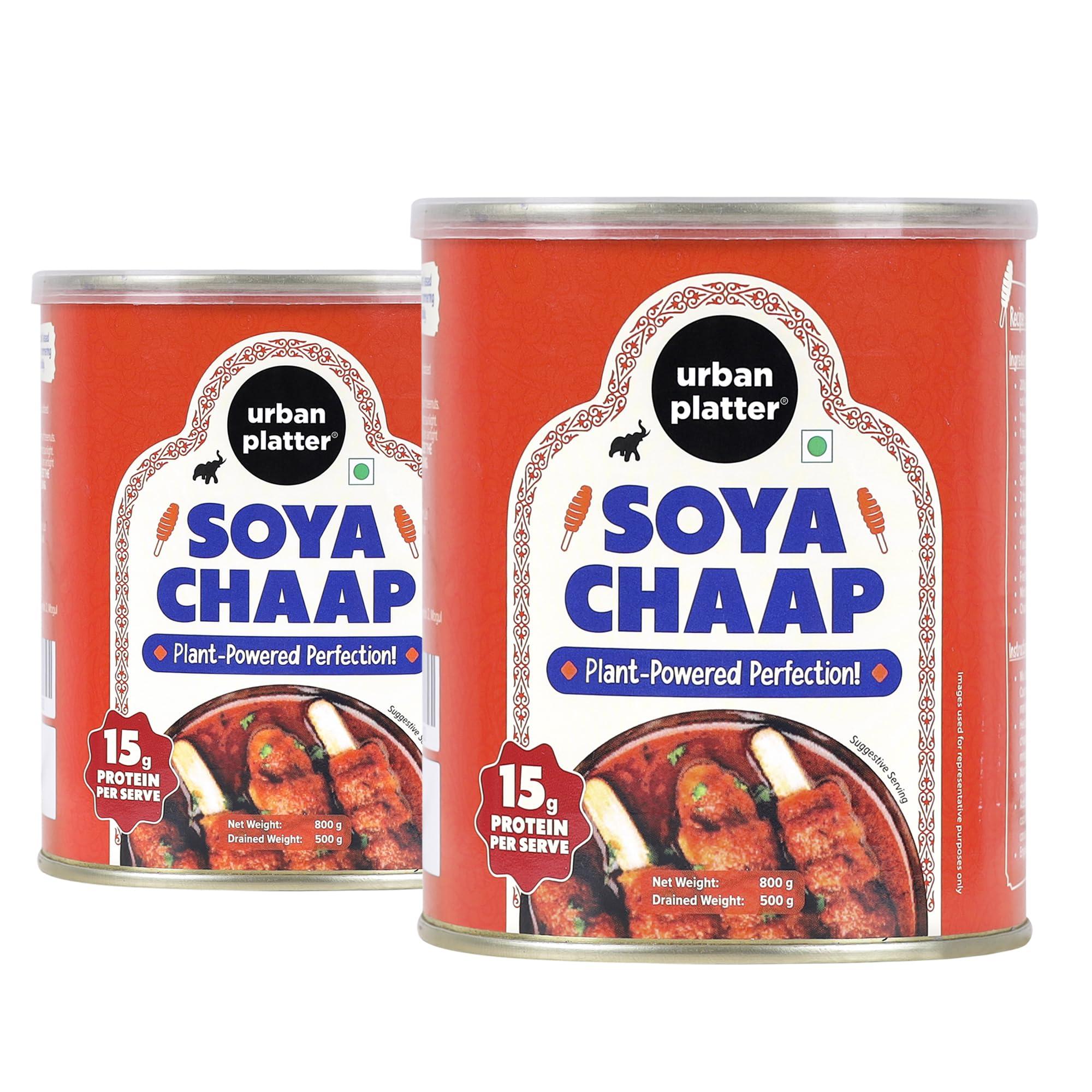 urban platter Urban Platter SOYA Chaap in Brine, 800g (Pack of 2)(Canned | Chunks on Stick | Drained Weight - 500g, Rich in Plant Protein| Soy Chap)