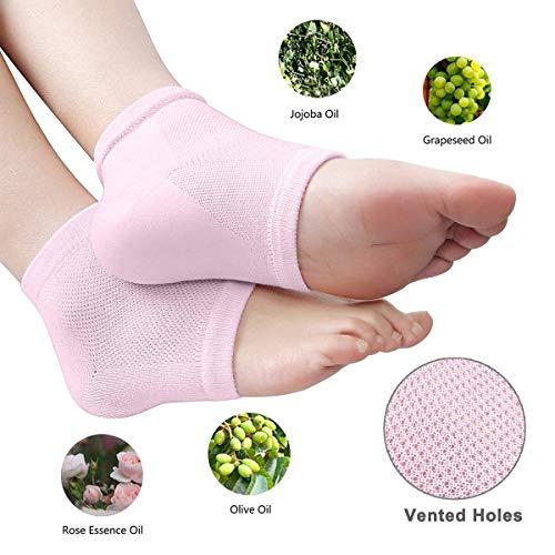 Codream 3 Pairs Vented Moisturizing Gel Socks Lotion Gel for Dry Cracked Heels, Spa Gel Socks Humectant Moisturizer Heel Balm Foot Treatment (Pink&Grey&Turquoise)