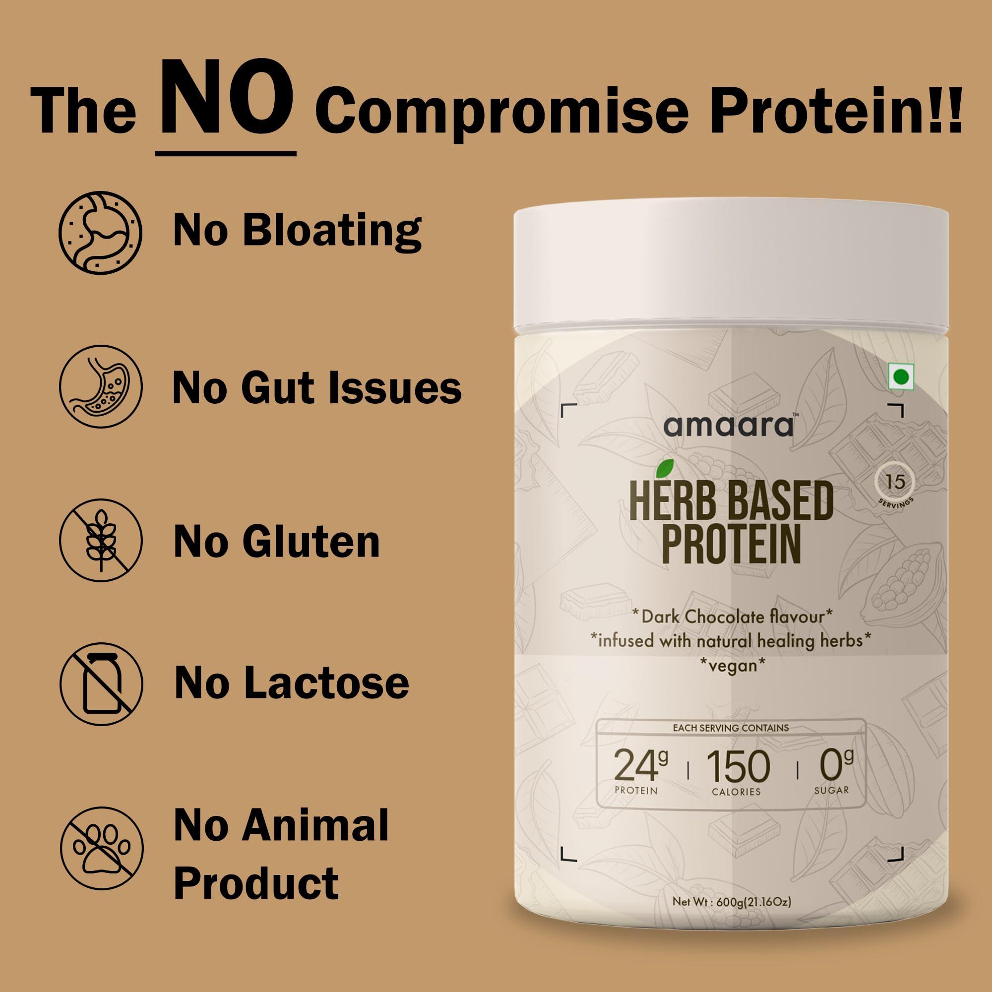 Amaara Herbs Amaara Herbs Plant Protein Powder, Pea Protein Powder with Goodness of Herbs, Plant Based Protein Powder for Men & Women 100% Vegan, Isolate Protein Powder 24g Protein/Serving (Dark Chocolate, 1200g)