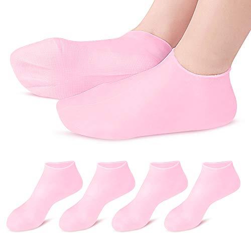 N+A Moisturizing Gloves&Socks, Silicone Gel Gloves for Dry Skin, Cracked Hands and Foot, Full Finger Waterproof Gloves for Hands Foot Care SPA (Pink, Socks)