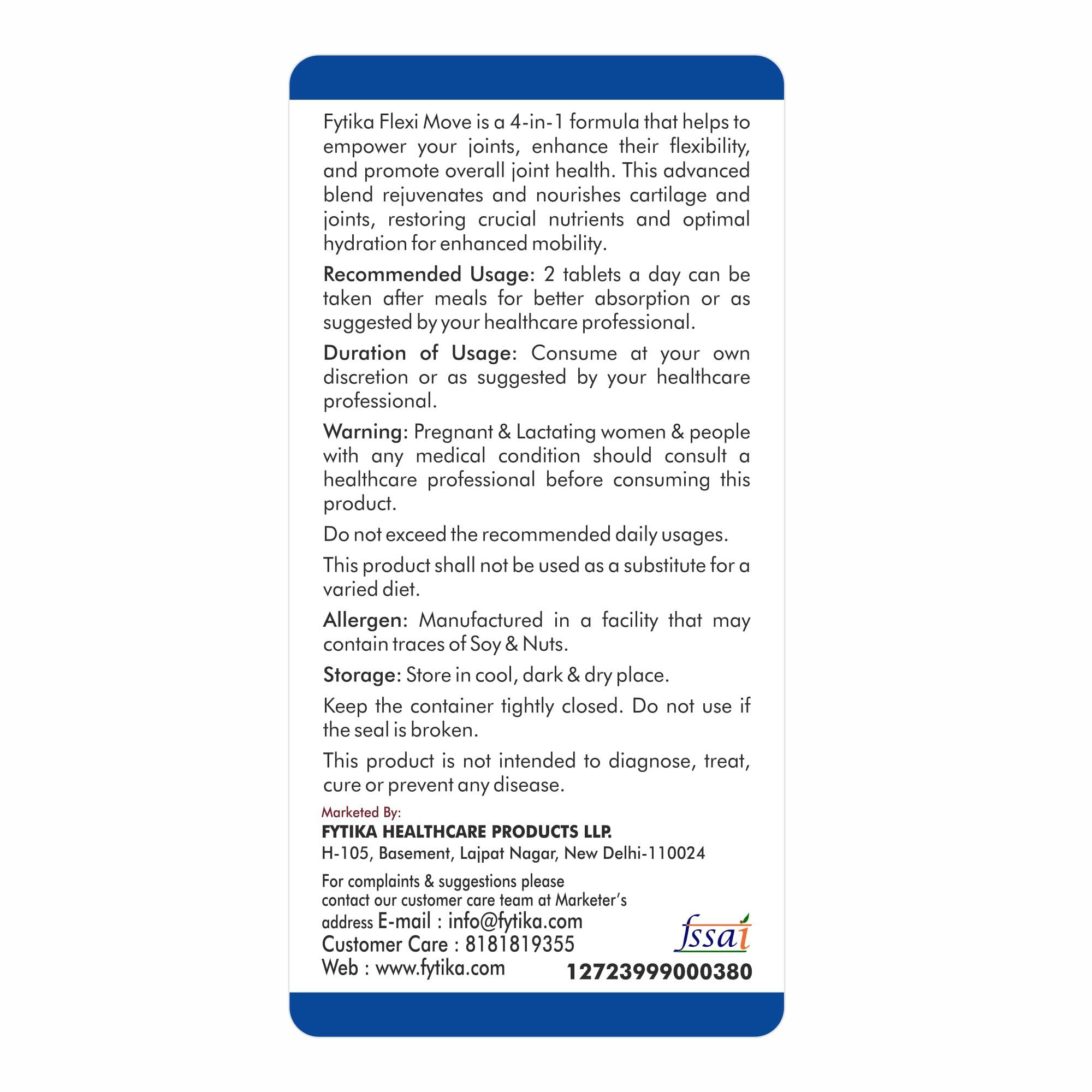 FYTIKA FYTIKA HEALTHCARE PRODUCTS Flexi Move Tablets | Glucosamine, Rosehip Powder extract | Supports Your Bone, Joint, And Cartilage Health | For Men and Women - 60 Tablets each (Pack of 3)