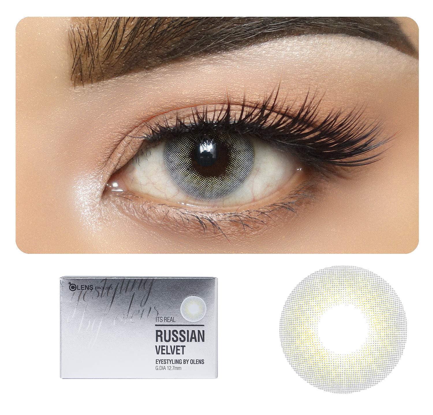 O-Lens O-LENS Russian Velvet Grey - Coloured Contact Lens (Monthly Disposable, -2.50 / 2pcs / Grey), Natural Looking & Comfy Eye Color Lenses