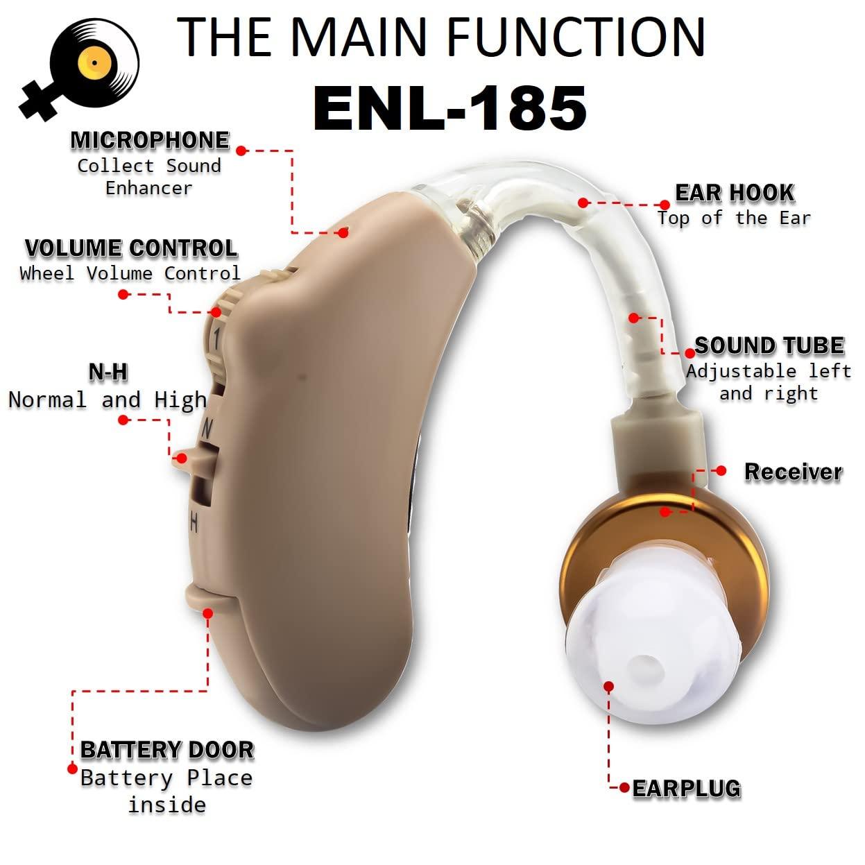 Enlinea Enlinea ENL-185 Behind-The-Ear (Bte) Hearing Aid Machine For Ear Old Age | Suitable For Mild To Moderate Hearing Loss (Pack of 1)