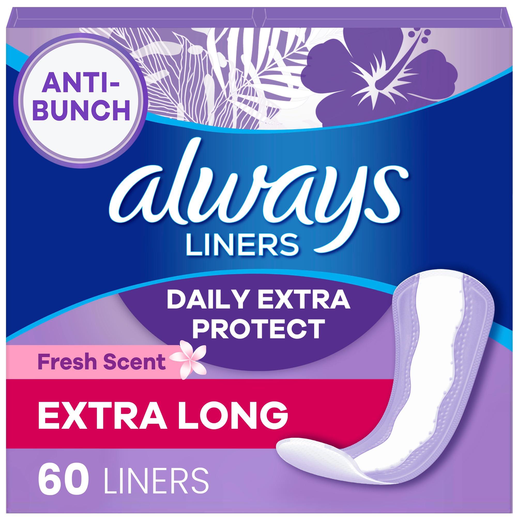 Always Always Xtra Protection 3-in-1 Daily Liners for Women, Extra Long, 60 CT