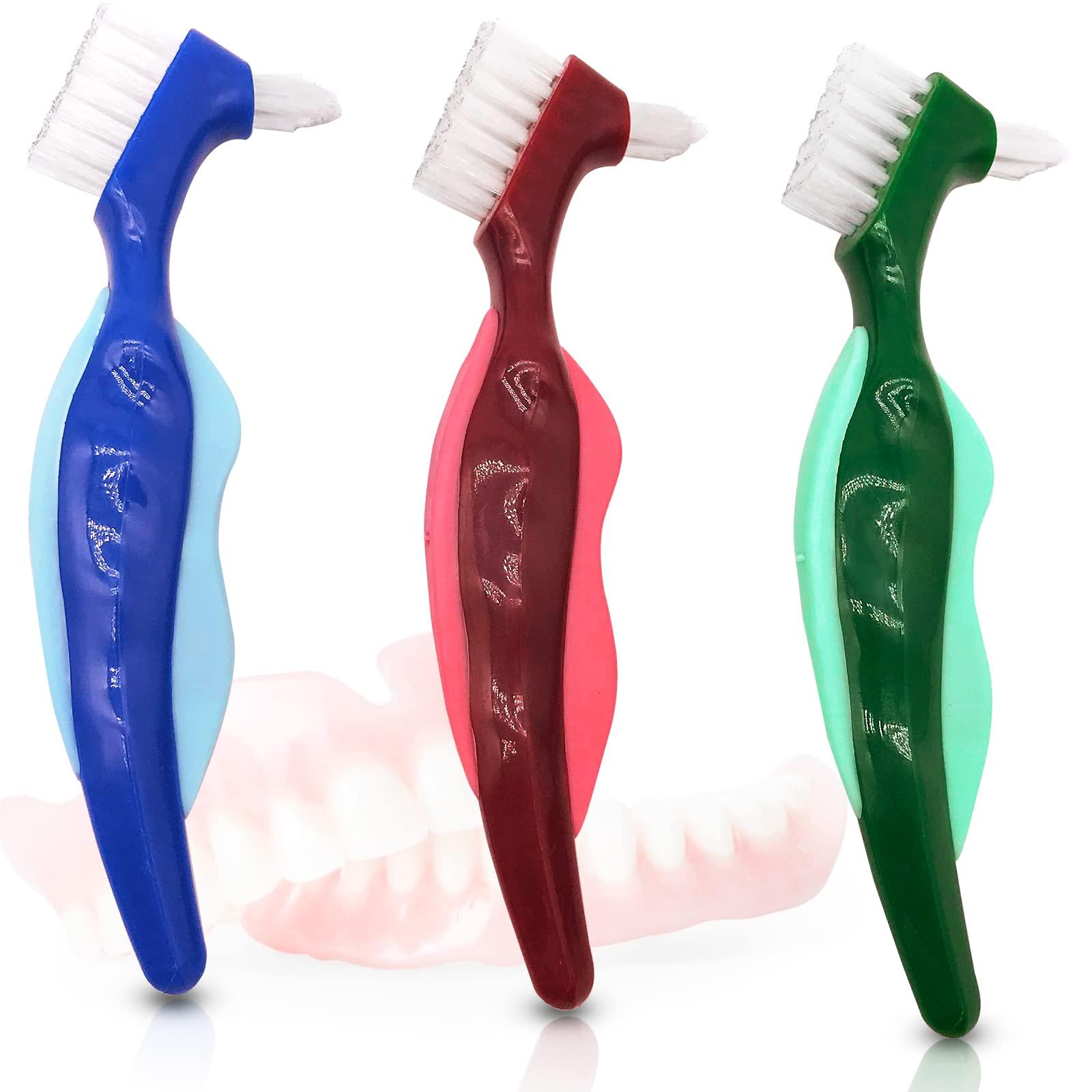 sammiy 3 Pcs Premium Hard Denture Brush Toothbrush, Cleaning Brush, Multi-Layered Bristles & Portable Denture Double Sided Brush, Denture Care