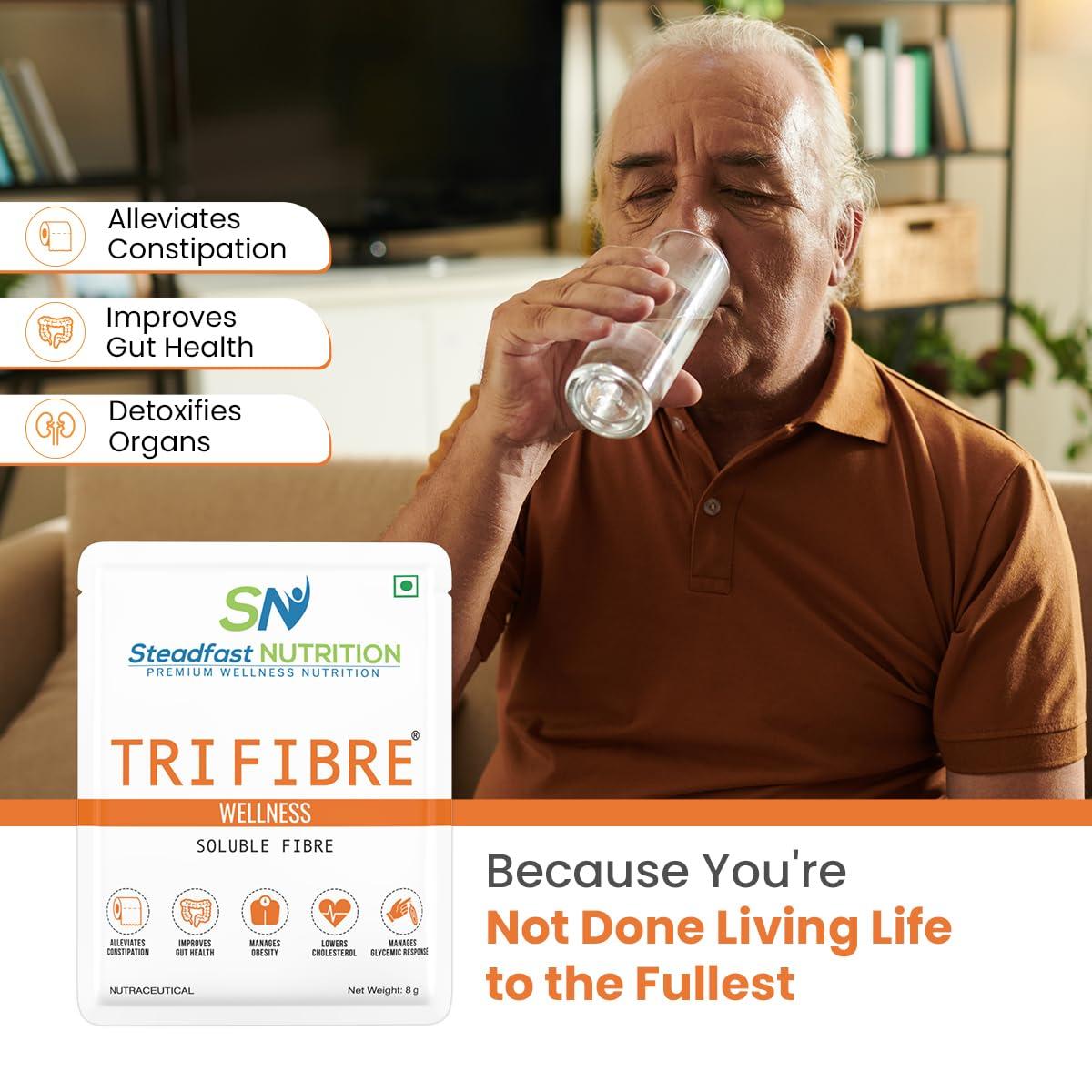 Steadfast Nutrition Steadfast Nutrition Tri Fibre | Clear Soluble Fiber Supplement for Healthy Gut & constipation relief | Gluten Free | Prebiotics | Unflavoured | 240g (Pack of 30 Sachets)