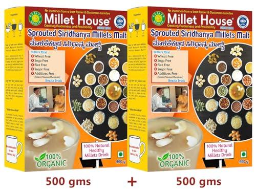 Millet House Millet House Sprouted Siridhanya Millets Malt | 30 Natural Ingredients | 100% Healthy Chemical Free Natural Certified Millet Drink | Traditional Millets Organic Mix (1kg) (500g x 2packs)