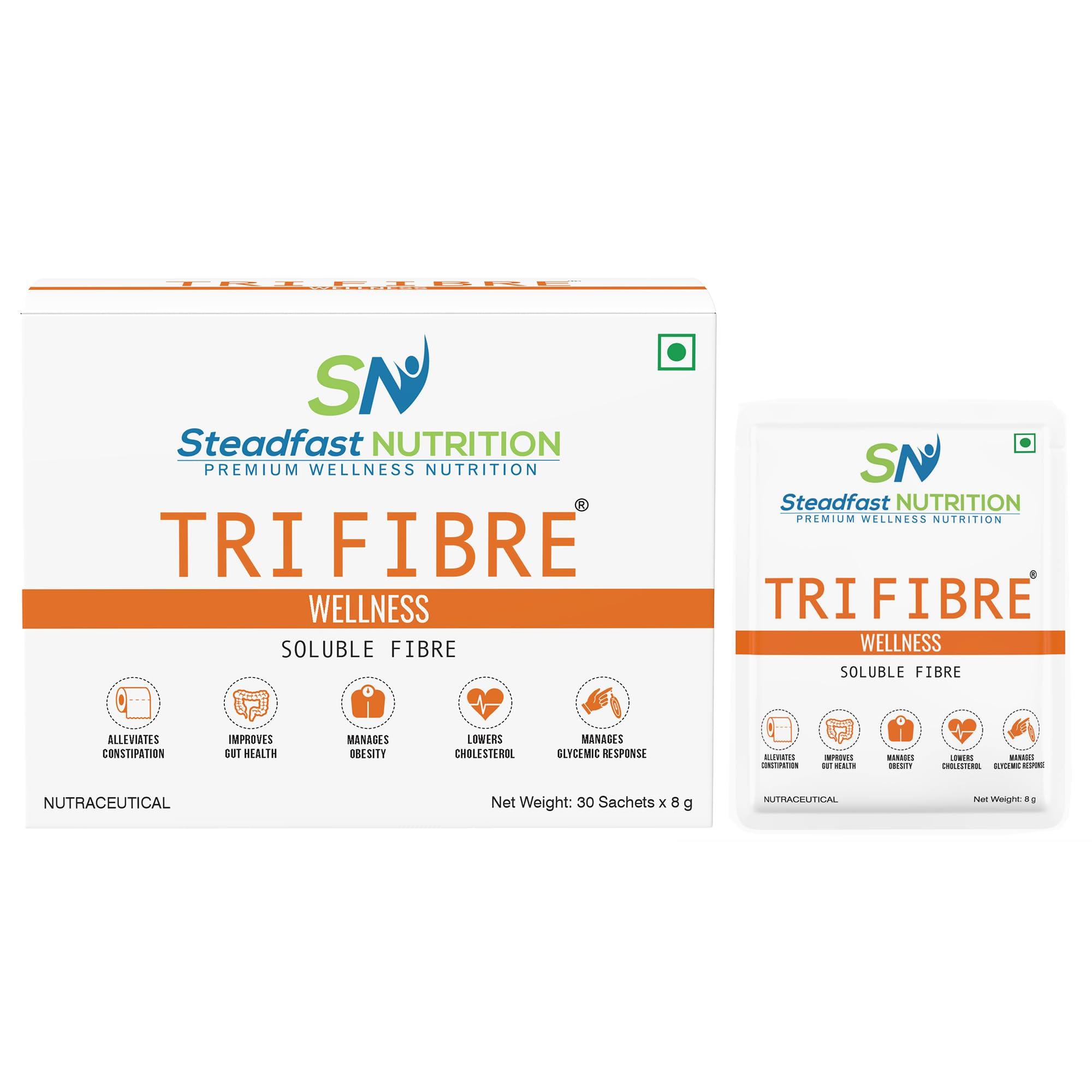 Steadfast Nutrition Steadfast Nutrition Tri Fibre | Clear Soluble Fiber Supplement for Healthy Gut & constipation relief | Gluten Free | Prebiotics | Unflavoured | 240g (Pack of 30 Sachets)