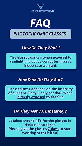 Vast Vast Photochromic Blue Cut Computer Glasses for Eye Protection | Zero Power Anti Glare & Blue Light Filter Glasses | UV Protect Specs for Men & Women| Frames| Blue Cut Lens (WRAP AROUND STYLE)