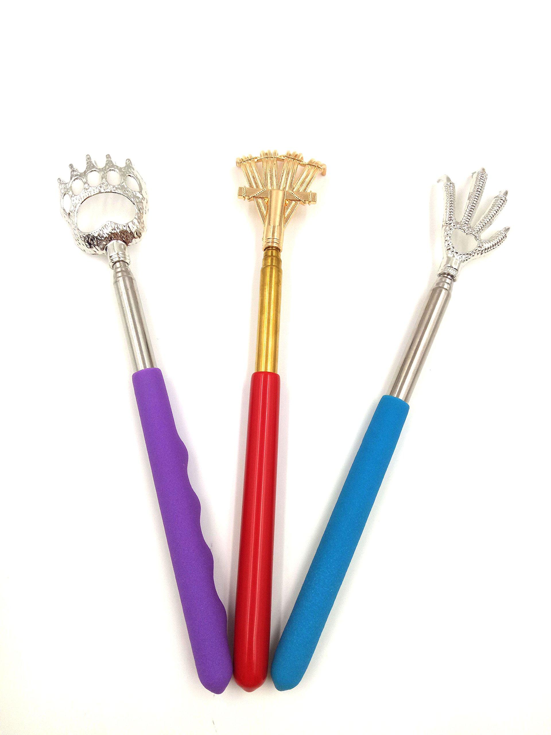Qaoquda Wpeng Portable Extendable Telescopic Bear Claws Metal Back Scratchers with Rubber Handles (Red Purple and Blue) -3 Pack
