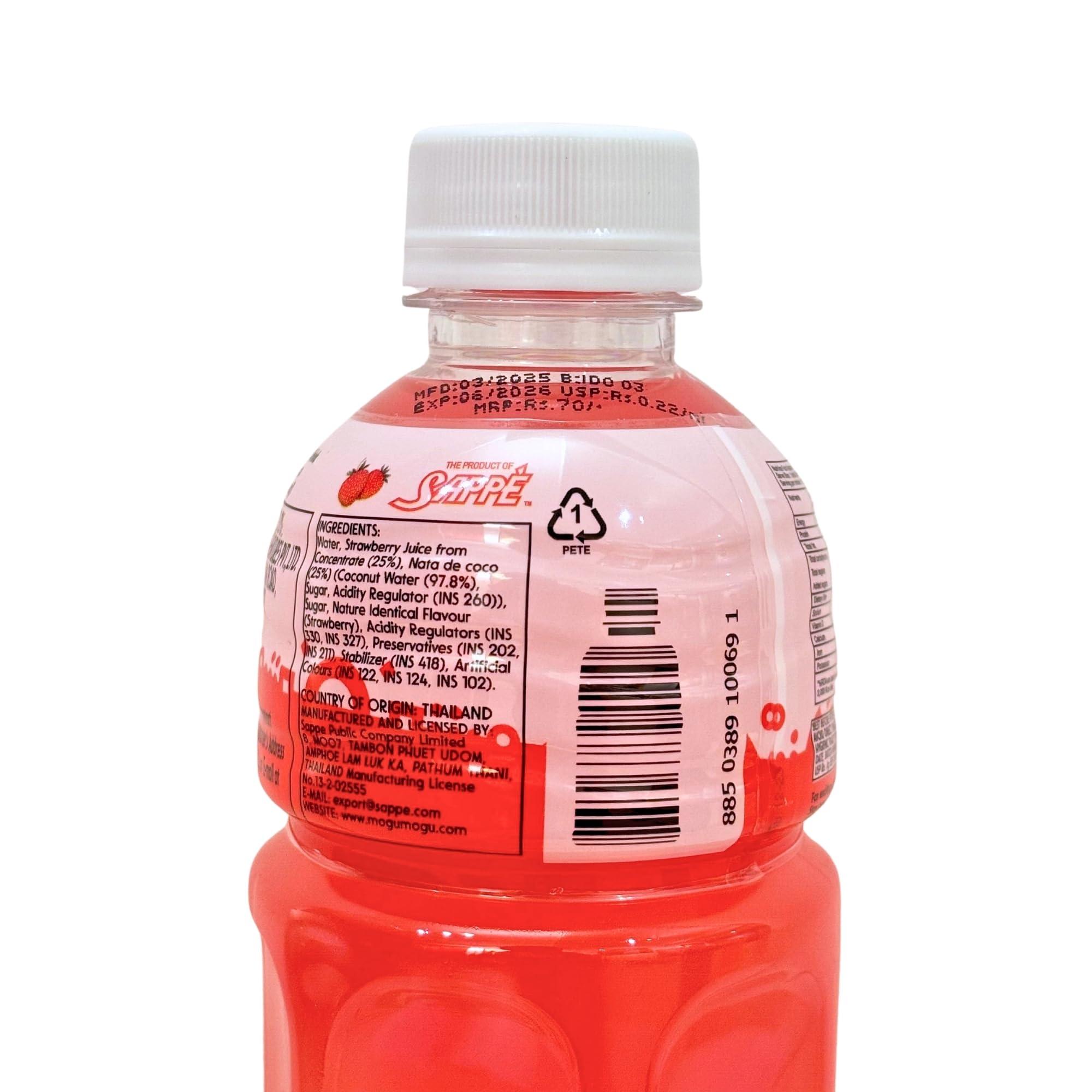 Mogu Mogu Mogu Mogu Strawberry Juice with 25% NATA De Coco | Energy Booster Drink | Full of Fruit Fibres | No Added Preservatives and Colours - (Pack of 18, 300ml Each)