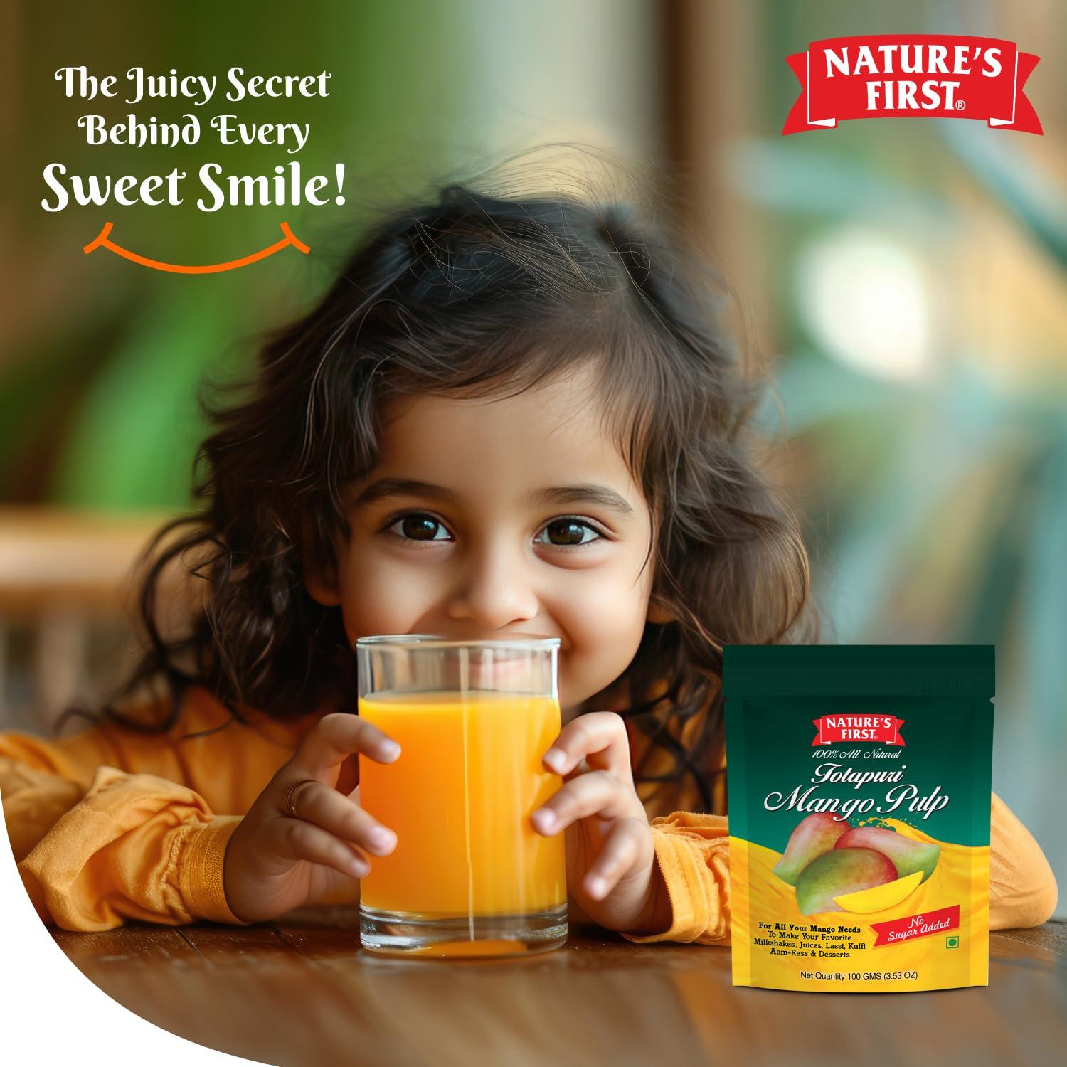 NATURE'S FIRST Nature\'s First Totapuri Mango Pulp 100 Grams (Pack of 24), with Pure Mango Goodness, Natural Sweet Flavor for Dessert, Shakes, Lassi, Smoothies, Fruit Juice