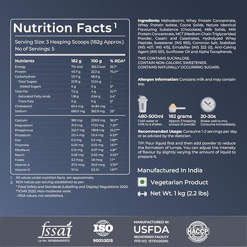 Nutrabay Nutrabay Gold Mega Mass Gainer Powder - 1kg, Rich Chocolate Creme | 100% Veg | 40.7g Protein, 122g Carbs, 714 Calories | Muscle Building & Weight Gainer Supplement for Men & Women