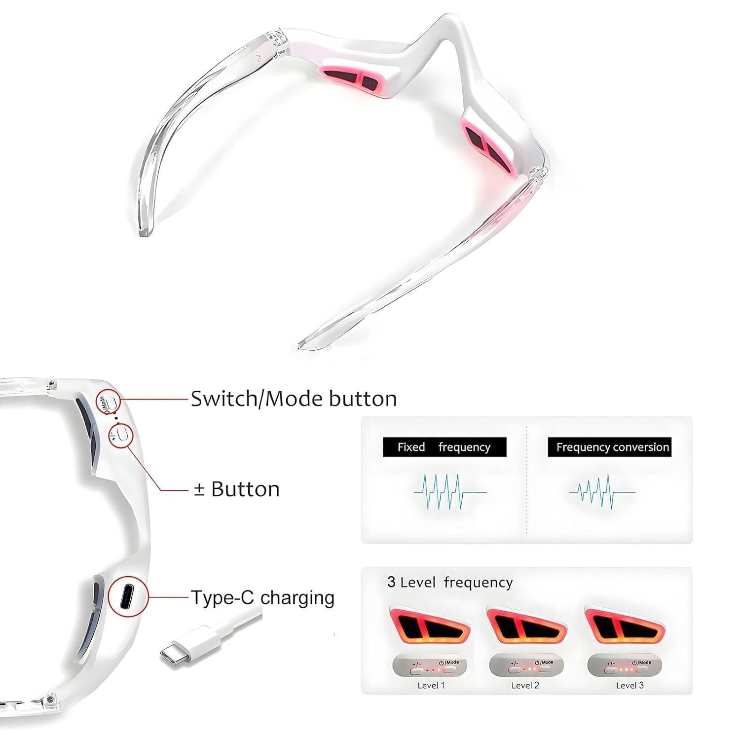 SEAHELTON SEAHELTON Revital Eyes Red Light Glasses, Revitaleye Therapy Advanced Under-Eye Renewal Therapy,Revitaleyes Microcurrent Eye Beauty Device, Diminishes Dark Circles and Wrinkles, Universal size, White