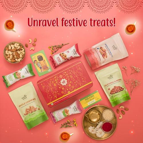 Paper Boat Paper Boat Dry Fruit Gift Box, 390g - Gourmet Lohri Gift Hamper | Beautiful Reusable Tin Box | Festive Gift for Loved ones | Assorted Mix of Raw, Flavoured & Trail Mix | Cashews, Almonds, Berries, and Mixed Nuts