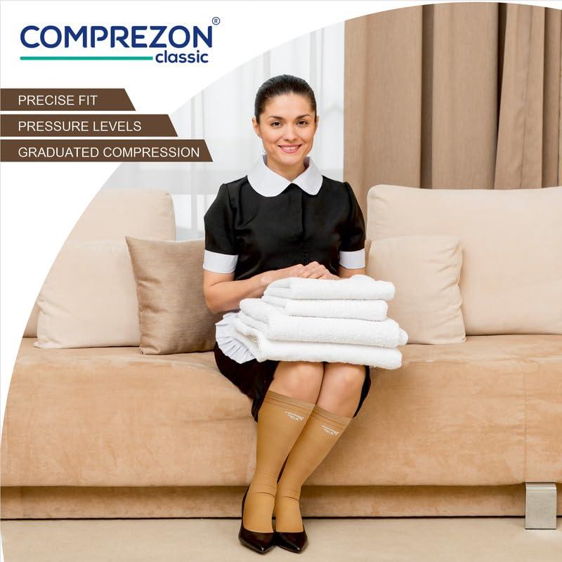 Comprezon Comprezon Classic Lycra Medical Compression Stockings | Class 2 Compression | Below Knee Length | Pain Relief & Swelling Reduction | Compression Socks for Men and Women | Varicose Veins Stockings (Medium)