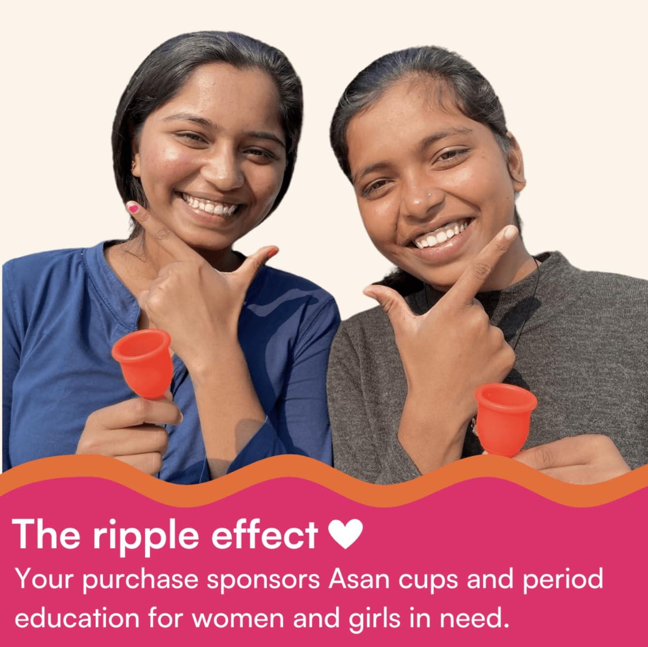 Asan Asan Menstrual Cup-Easiest Cup To Insert & RemoveISpecial Ring Design|Premium Medical Grade SiliconeIDesigned In The Usa (Heavy Flow),Pack of 1 Count,Red