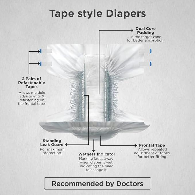 Generic Friends Economy Adult Diapers Tape Style with odour lock and Anti-Bacterial Absorbent Core (XL, 30.00)