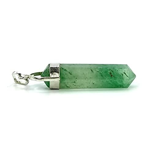 Plus Value Plus Value Green Aventurine Pendant Stone of Good Fortune Pencil Shape Gemstone Jewelry Locket for Men, Women [Pure Silver Cap]