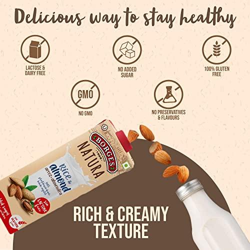 Borges Borges Natura Rice & Almond Drink | 100% Plant Based Milk, Gluten Free, Vegan Milk, Lactose Free, Dairy Free | No Added Sugar | No Added Preservatives - 1 Liter