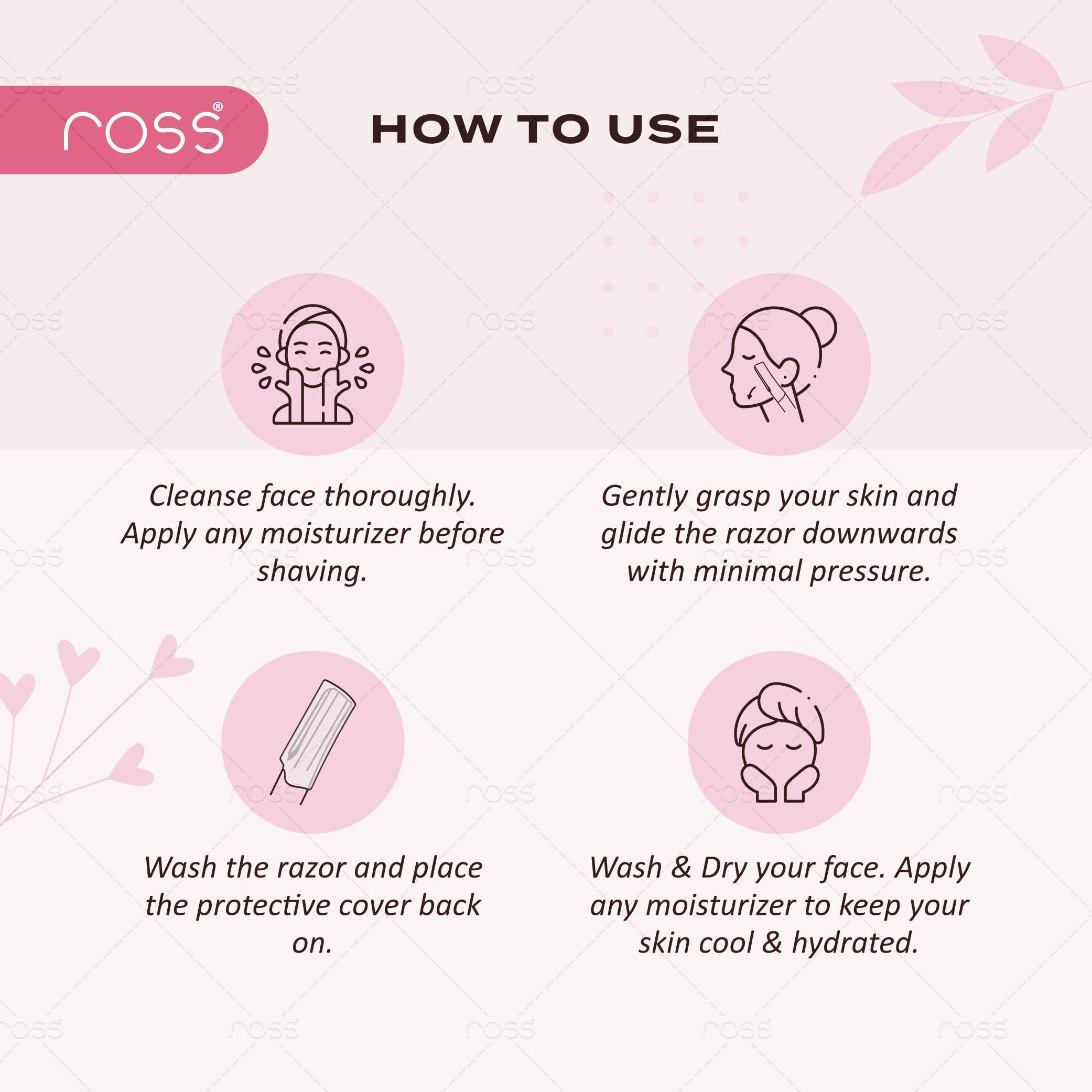 Ross Ross Facial Razor for Women | SEALED PACK | Instant & Pain Free Hair Removal | Eyebrows, Upper Lip, Forehead, Peach Fuzz, Chin, Sideburns(Packof3)