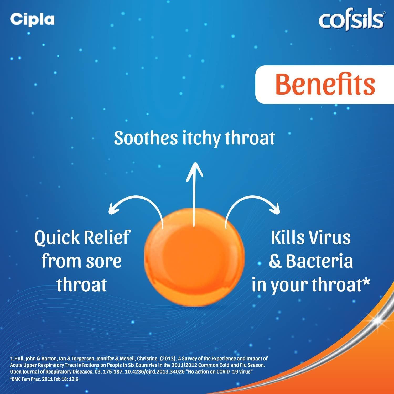 Cipla Cipla Cofsils Lozenges (100 Lozenges) | Ginger Lemon Flavour | Quick Relief from Sore Throat, Itchy Throat and Scratchy Throat (10 x 10 Strips)
