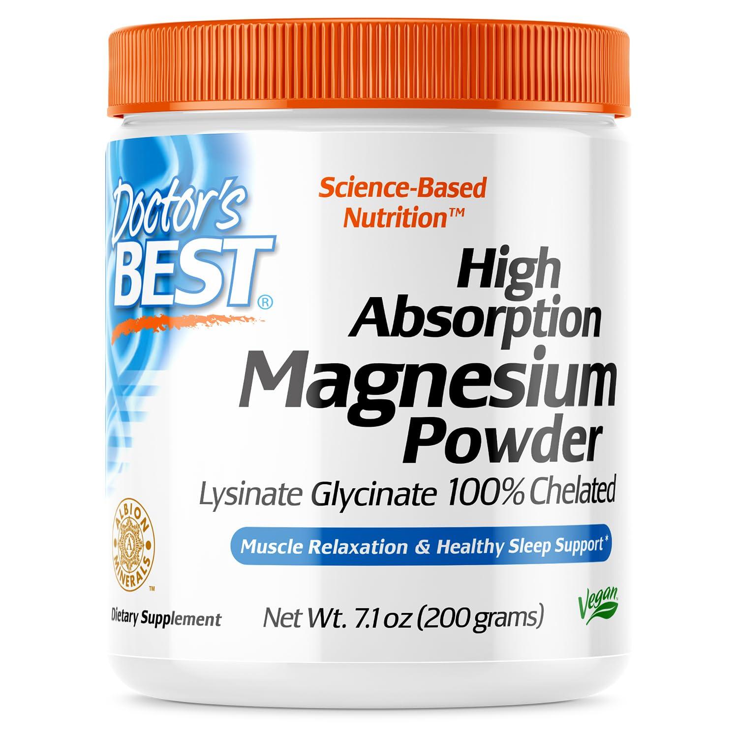 Doctor\'s BEST Doctor\'s Best High Absorption Magnesium Glycinate Lysinate, 100% Chelated, Non-GMO, Vegan, Gluten Free, Soy Free, 200 Grams