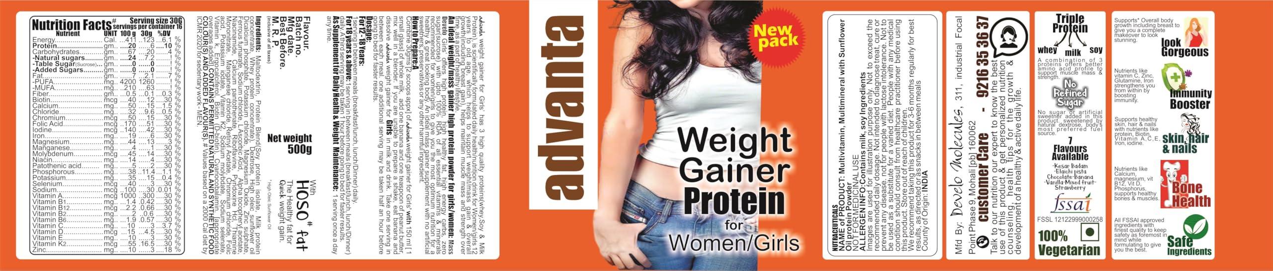 advanta Advanta Women Weight & Mass Gainer Protein Powder 500 g Strawberry